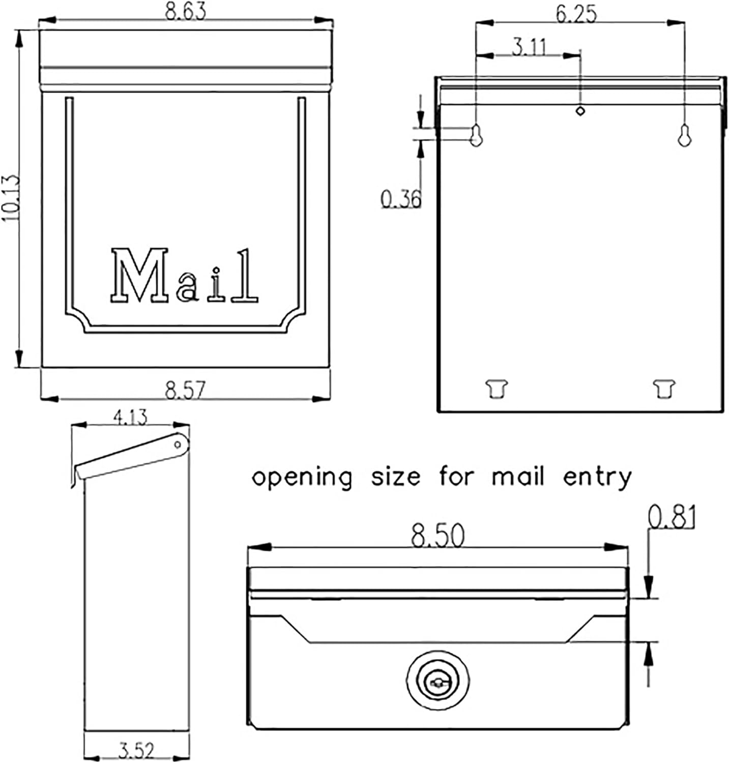 Architectural MAILBOXES Townhouse Vertical Small Capacity Letterbox, Galvanized Steel Wall Mount Mailbox, 4.1 X 8.6 X 10.1 Inches, Black image number 4