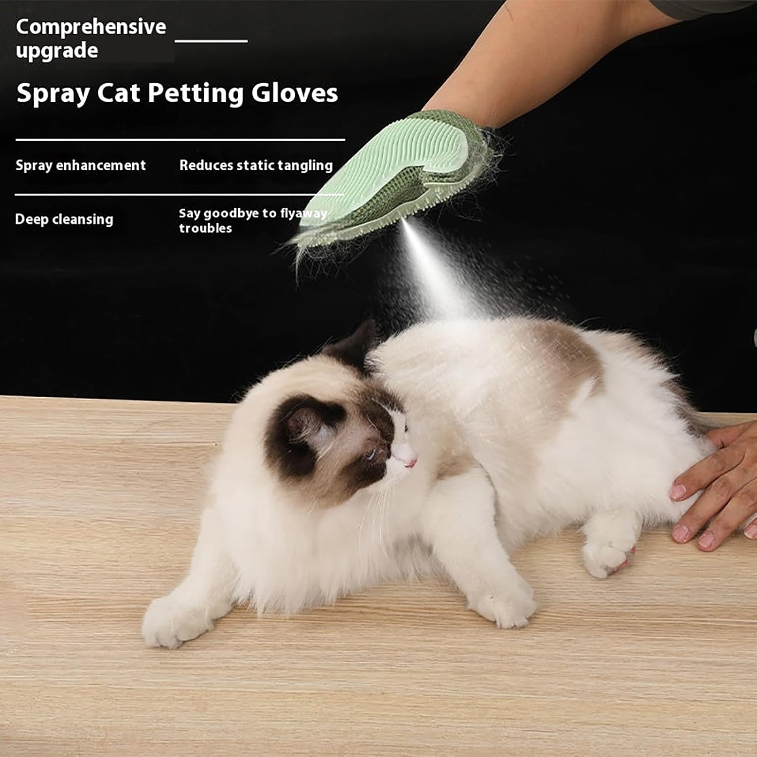 All-In-Ones Grooming Mist Glove for Pets, Celerys Pet Spray Cat Petting Gloves, 2 in 1 Grooming and Cleaning Mitt, Electrostatic Glove Pet Hair Remover, Built-In Nano Spray