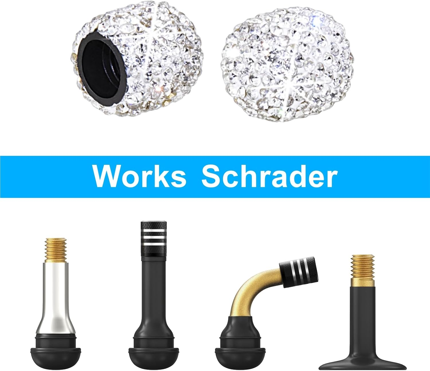 HZJD Tire Valve Stem Caps, Handmade Crystal Rhinestone, White(4 Pack) - Black image number 5