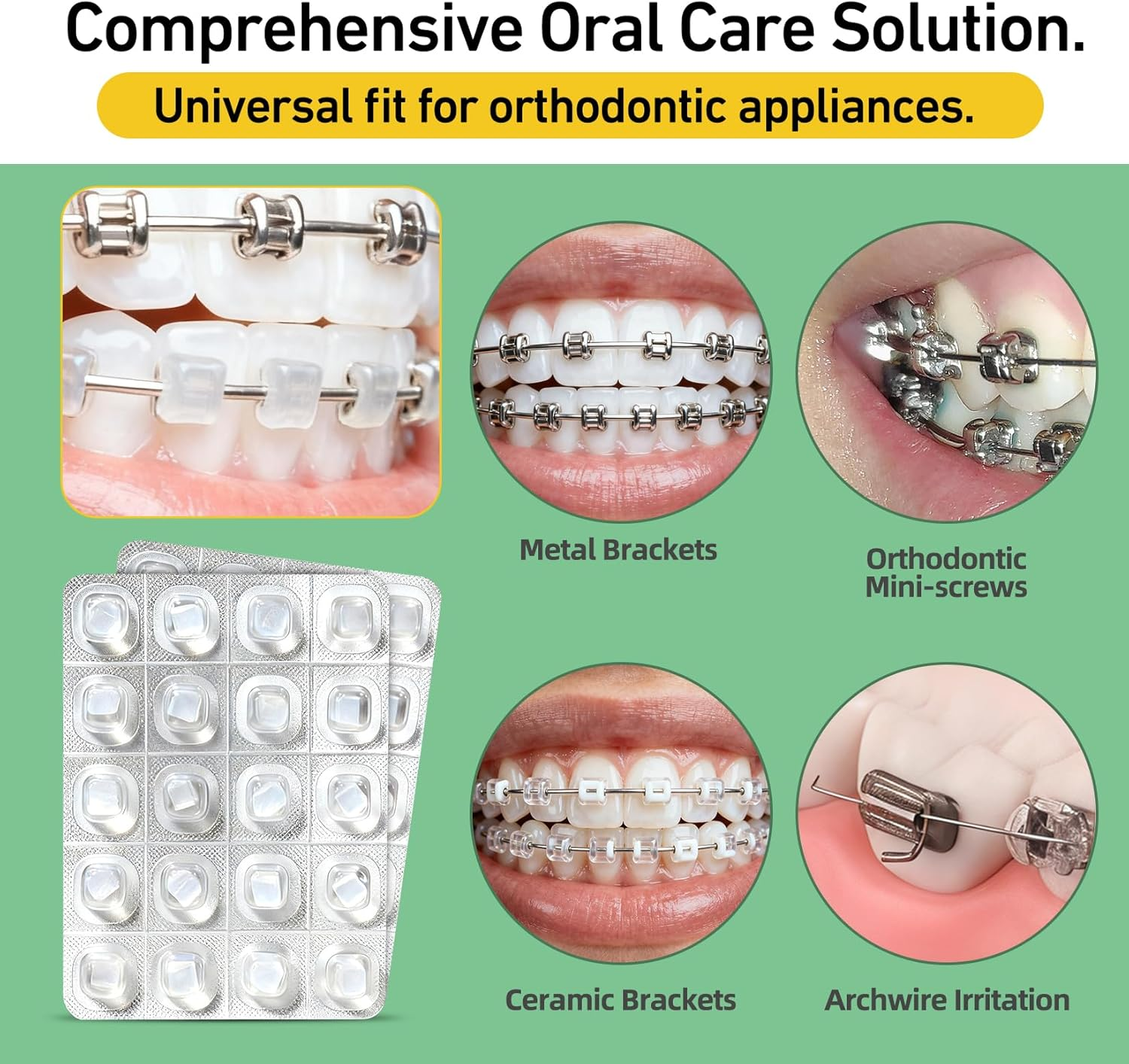 Orthodontic Clear Wax for Braces-120 Count Long-Lasting Dental Wax Dots with Strong Adhesion,Individually Wrapped for Portable Oral Care,Mint(Pack of 6) image number 6