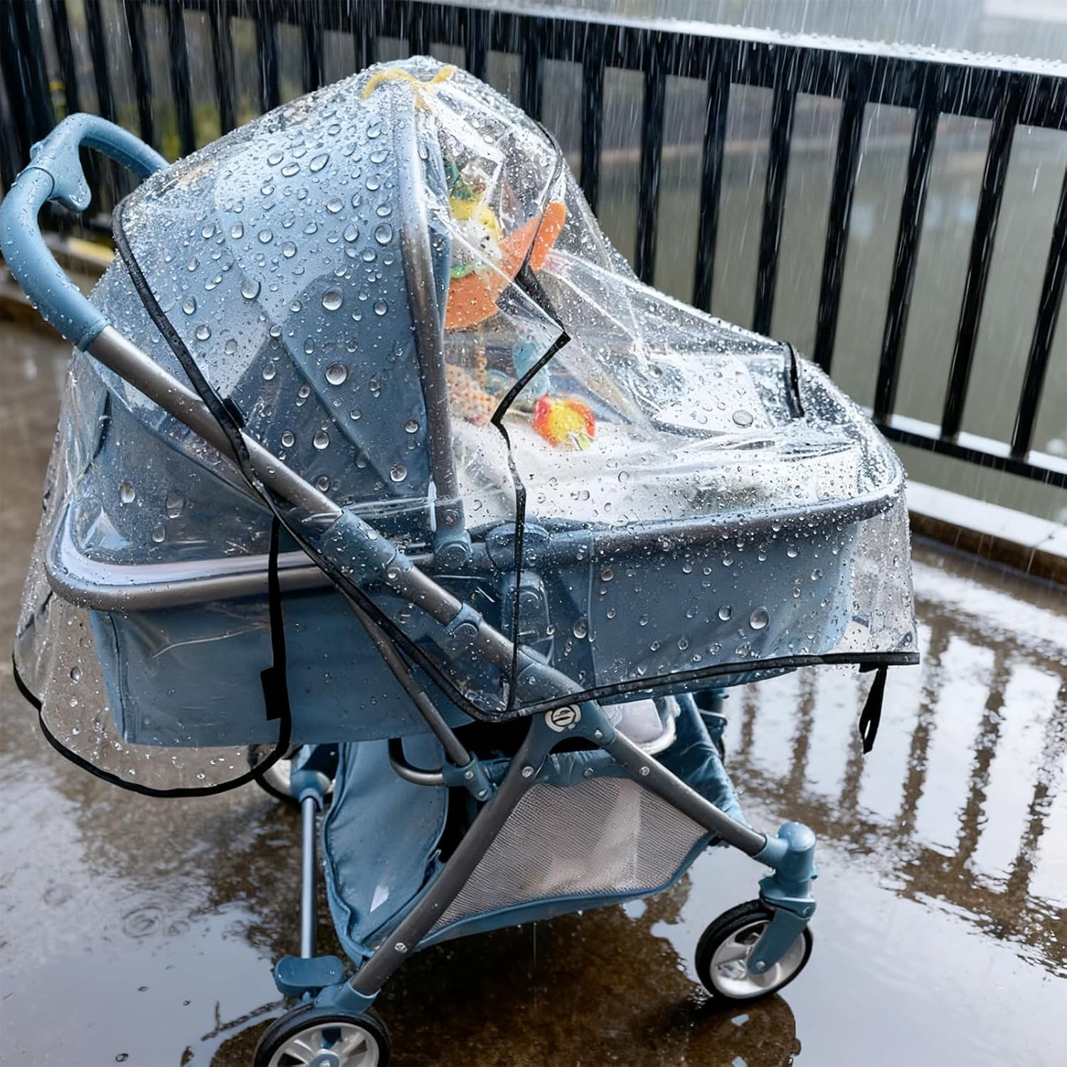 Large Baby Stroller Rain Cover, Durable Pram Accessories, Travel Pram Cover，Rainproof, Windproof, Dustproof and Insect-Proof High Transparency Full Coverage image number 4