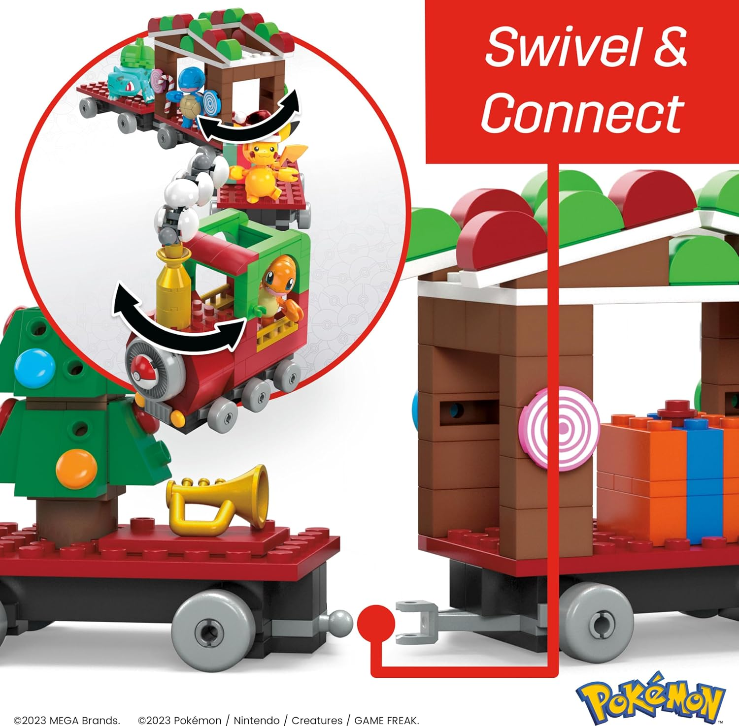 MEGA Pokemon Building Toys Set Holiday Train with 373 Pieces, 4 Articulated and Poseable Characters and Surprises, for Kids (Amazon Exclusive) image number 2