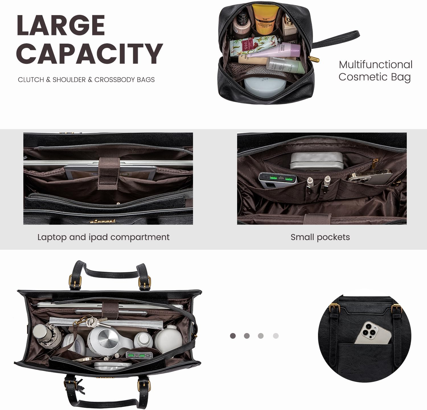 LOVEVOOK Laptop Bag for Women Vintage Leather Laptop Tote 15.6 Inch Large Capacity Computer Bag with Clutch Purse for Work image number 6