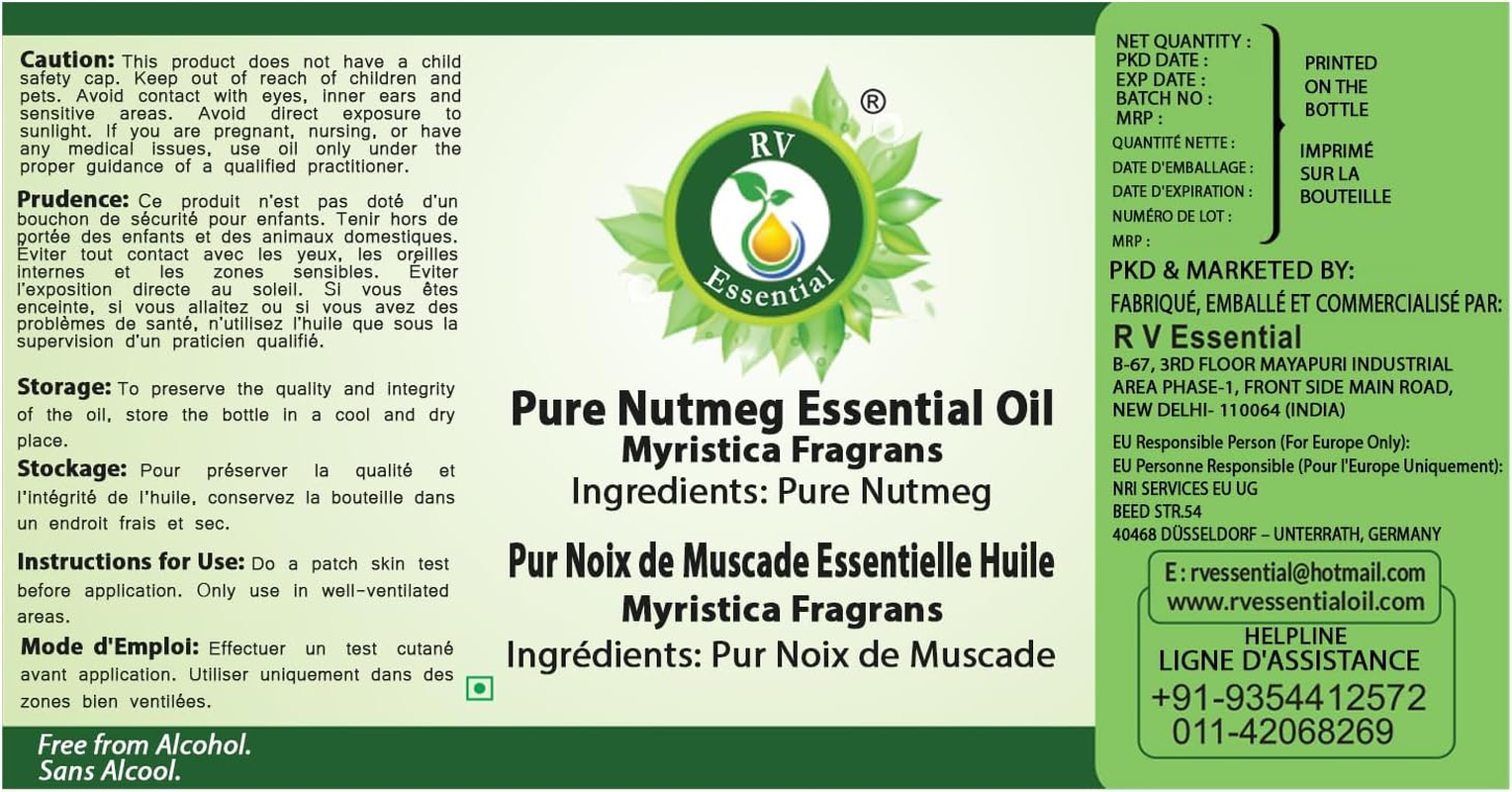 R V Essential Pure Nutmeg Essential Oil 30Ml (1.01Oz)- Myristica Fragrans (100% Pure and Natural Steam Distilled) image number 4