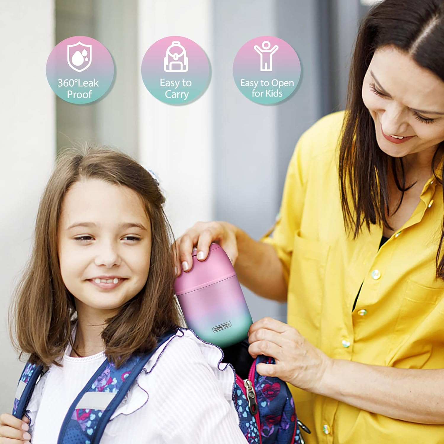 17 Oz Insulated Lunch Containers Hot Food Jar, Wide Mouth Lunch Thermos for Hot Food Kids Adults, Vacuum Stainless Steel Thermos Lunch Box with Handle Folding Spoon for School, Office (Blue-Pink) - Blue image number 2