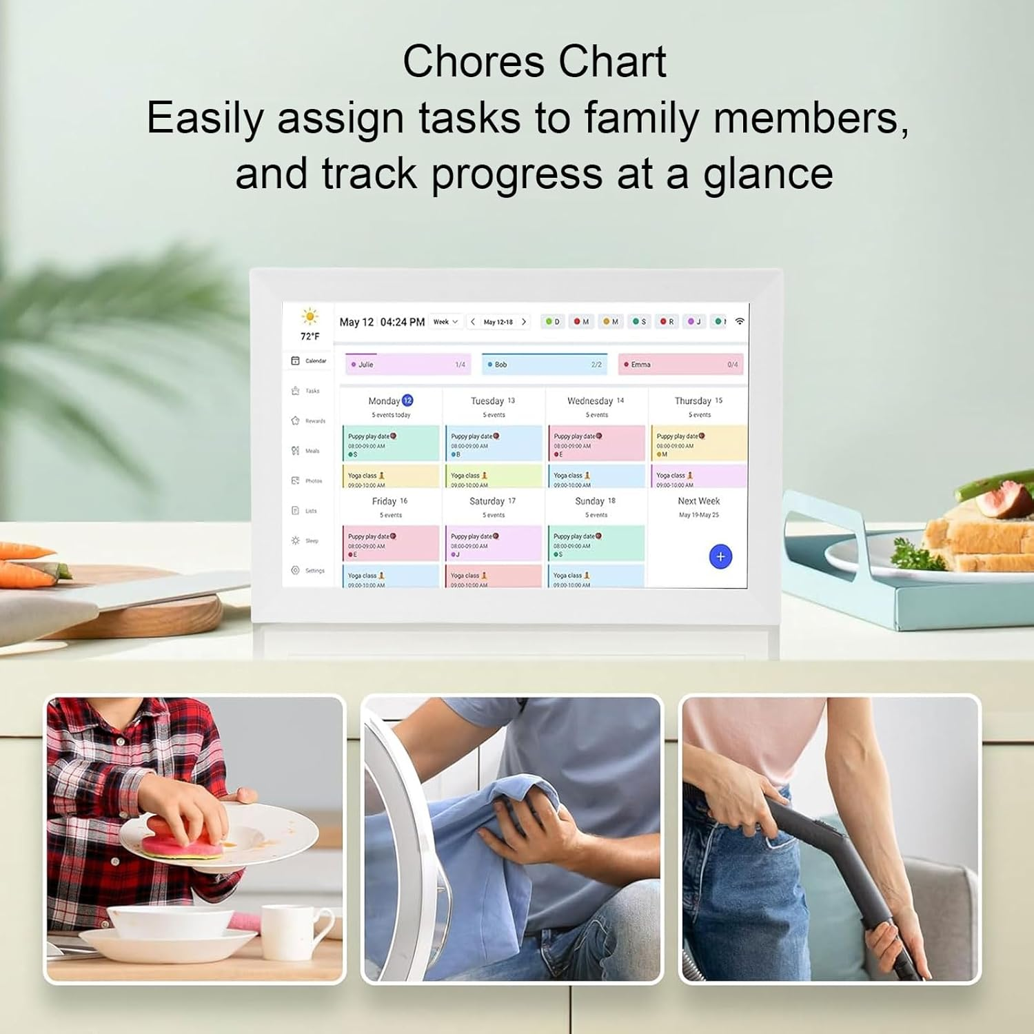 15.6" Digital Calendar Chore Chart, 1080P Full HD Interactive Touchscreen, Smart Family Planner, Hearthdisplay Digital Calendar Wall Desk Mountable (AU) - Black image number 6