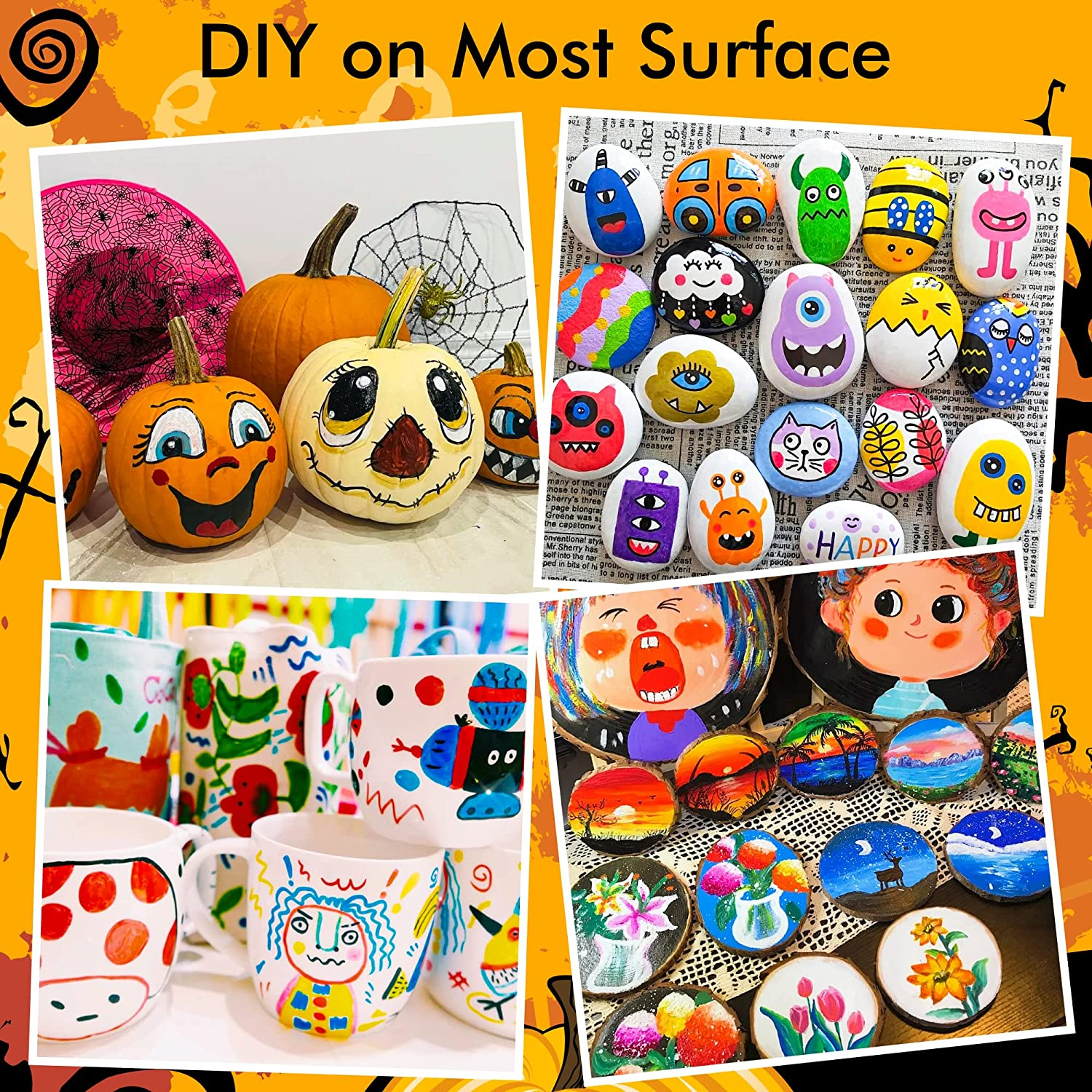 Shuttle Art 36 Colors Dual Tip Acrylic Paint Markers, Brush and Fine Tip for Rock Painting, Ceramic, Wood, Canvas, Plastic, Glass, Stone, Calligraphy, Card Making, DIY Crafts image number 6