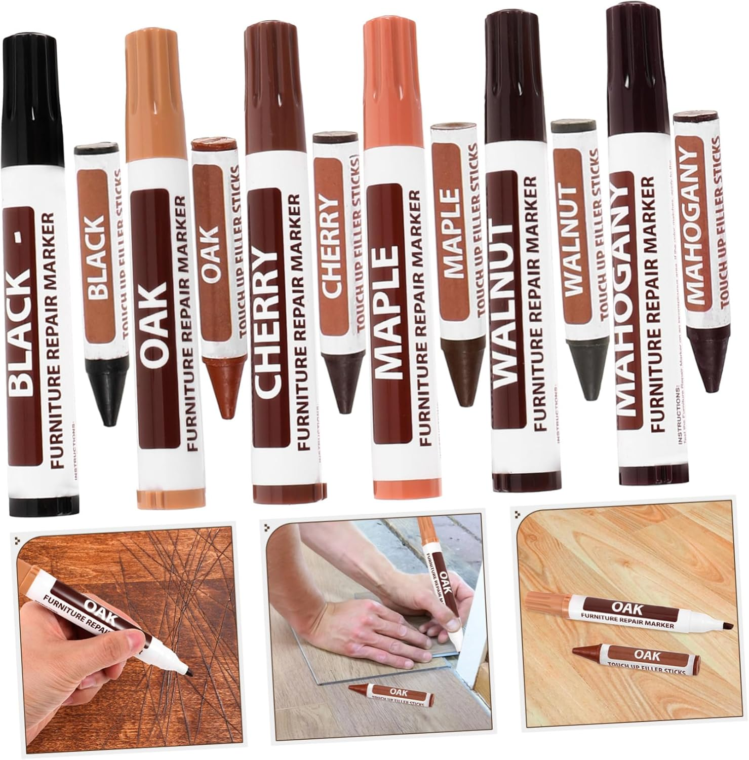 Furniture Touch-Up Markers Wood Scratch Repair Markers Paint for Wood Floor Repair Kit Furniture Maker Convenient Drawing Pens image number 4