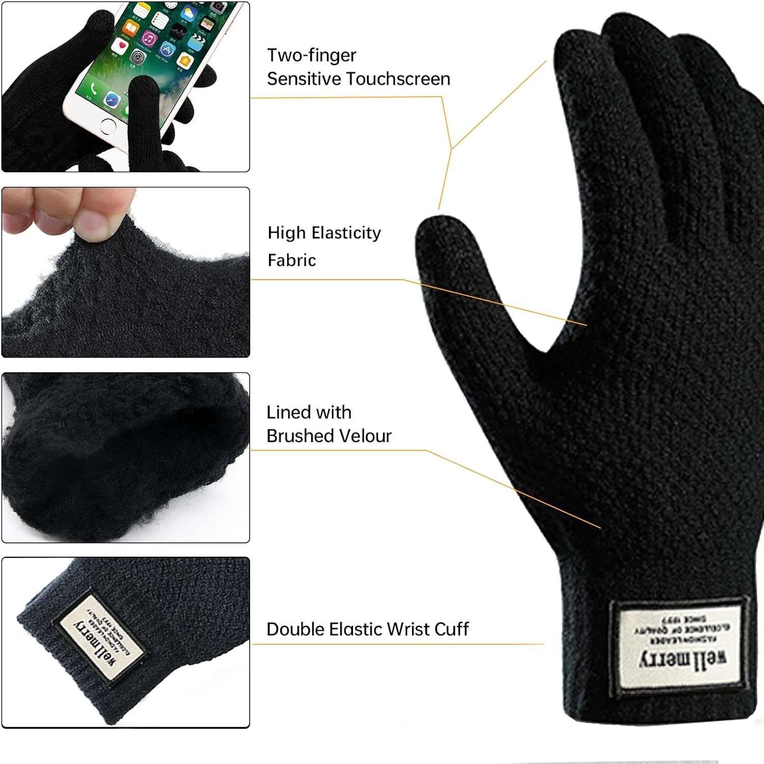 Long Keeper 2 Pairs Winter Touch Screen Gloves Unisex Warm Lined Knit Gloves Winter Gloves for Men Women Driving Running Texting Gloves Elastic Cuff