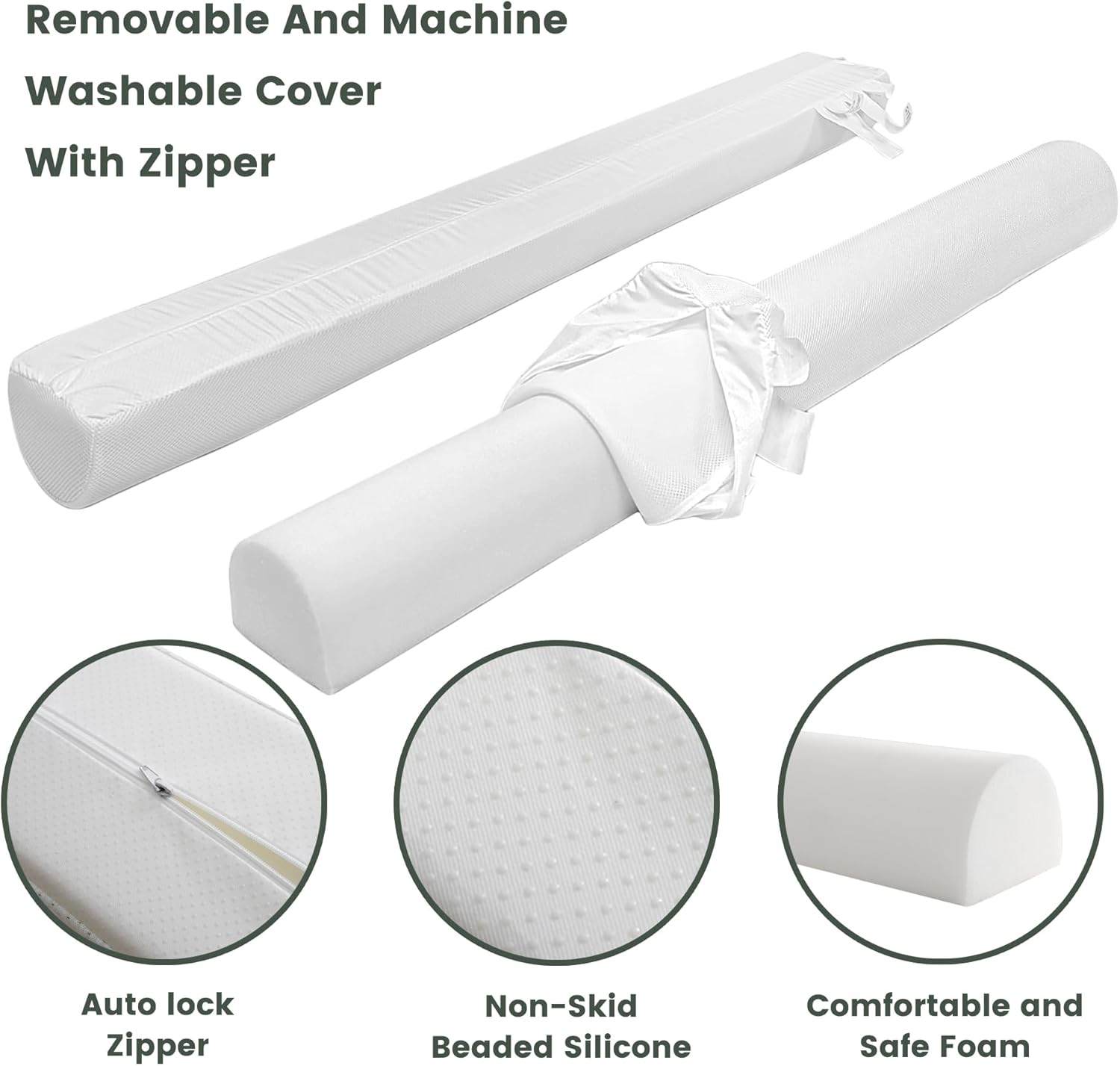 Fond + Found 2 Pack Mesh Fabric Bed Rail Bumpers Foam Safety Bed Rail for Kids Toddlers, Non-Slip Bed Bumper Breathable Washable Cover for Twin, Queen, King Beds image number 2