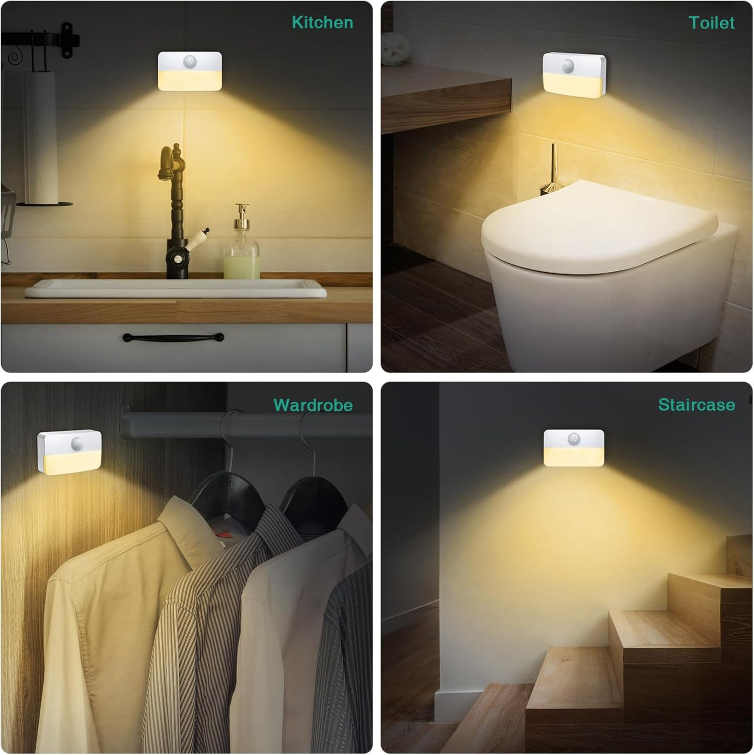 ORIA Motion Sensor Light, LED Night Light, Stick-On Night Light, Battery Powered Closet Light Stair Light, Auto On/Off, for Bedroom, Bathroom, Kitchen, Stairs, Hallway, Cupboard, Cabinet -Yellow +2Pcs image number 4