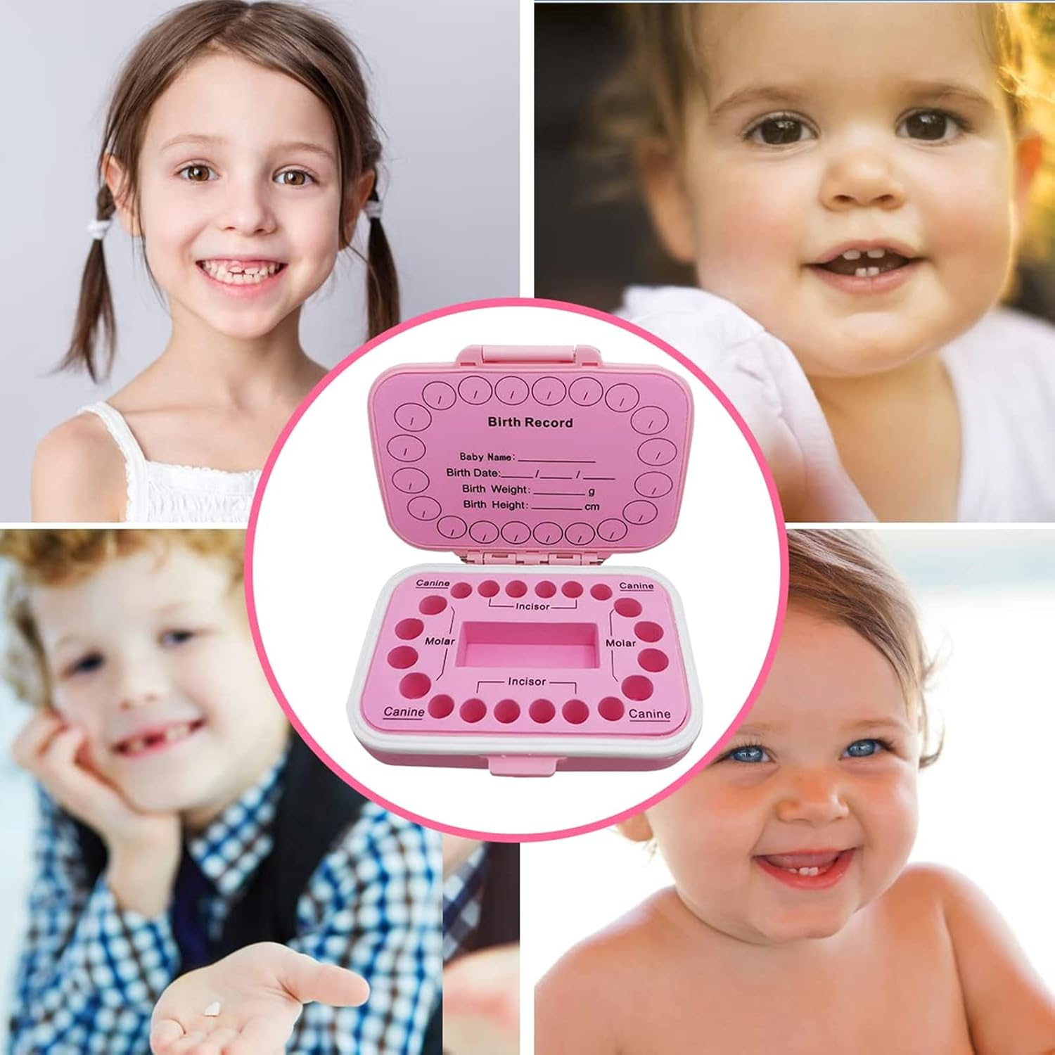 Baby Teeth Keepsake Box - Kids Teeth Holder with Fetal Hair Container and Tweezer (Pink) image number 5