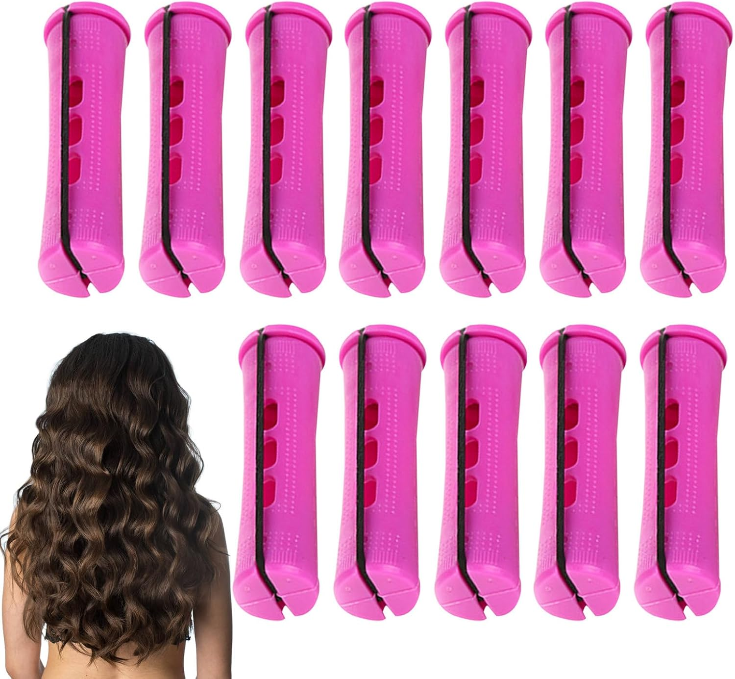 Heatless Curling Rod, 12X Curling Wands with Anti-Slip Rubber Bands, Heatless Styler, Portable Tool for Home and Travel Use