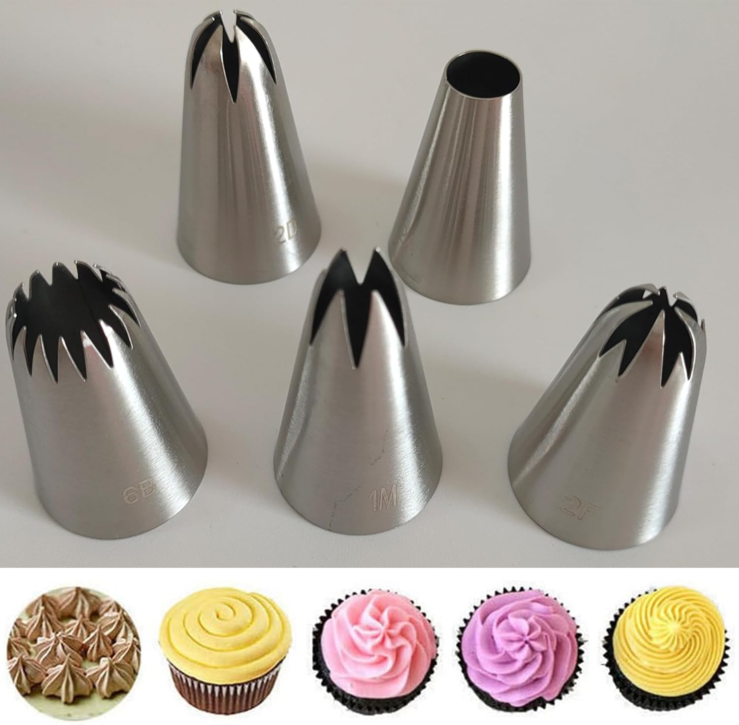 5Pcs Large Piping Tips Stainless Steel, Piping Tips Piping Nozzles Cake Piping Icing Nozzles Cake Decorating Tips Set for for Pastry Fondant image number 3