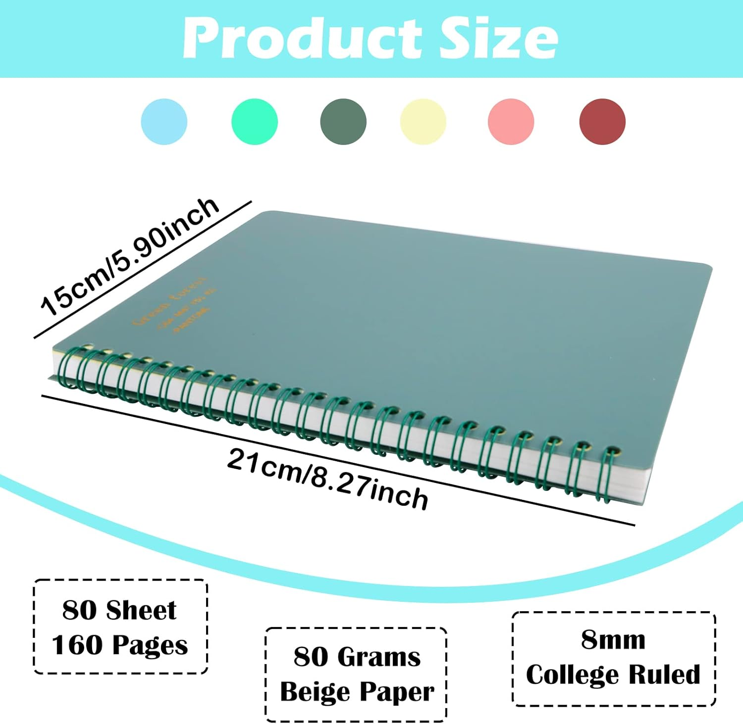 6Pcs A5 Spiral Notebooks, FHDUSRYO Colorful Plastic Cover Notebooks, 6 Color 8Mm Ruled 80 Sheets 160 Pages Journals for Study and Note, Planner, Diary (21X15 Cm)