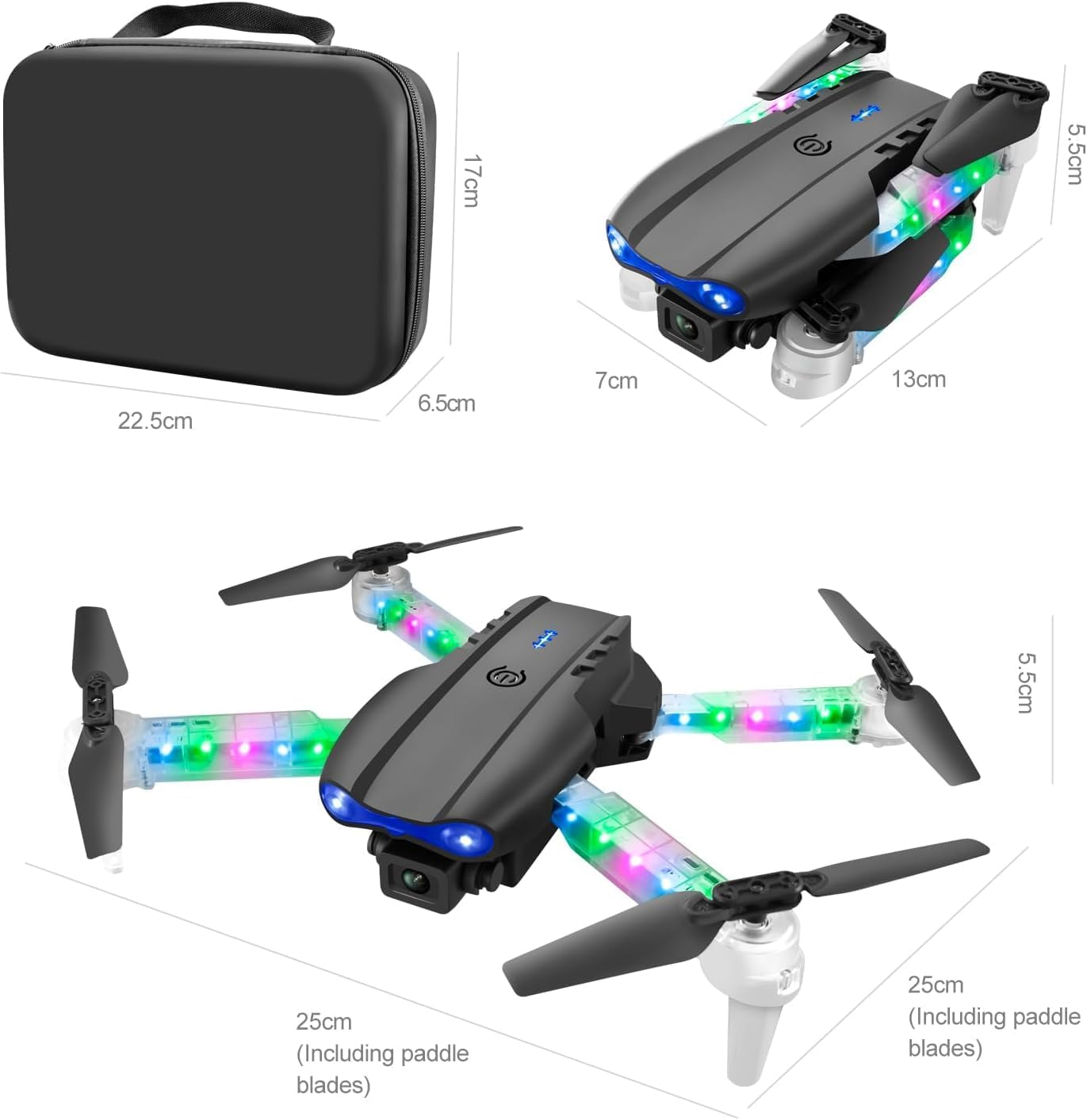 HUAJUN Drone with Camera for Kids with Cool Lights, Brushless Motor 1080P Foldable Quadcopter with Wifi Transmission, One Key Start/Landing, 3D Flips, 2 Batteries, Drone Toys Gifts for Boys Girl image number 2