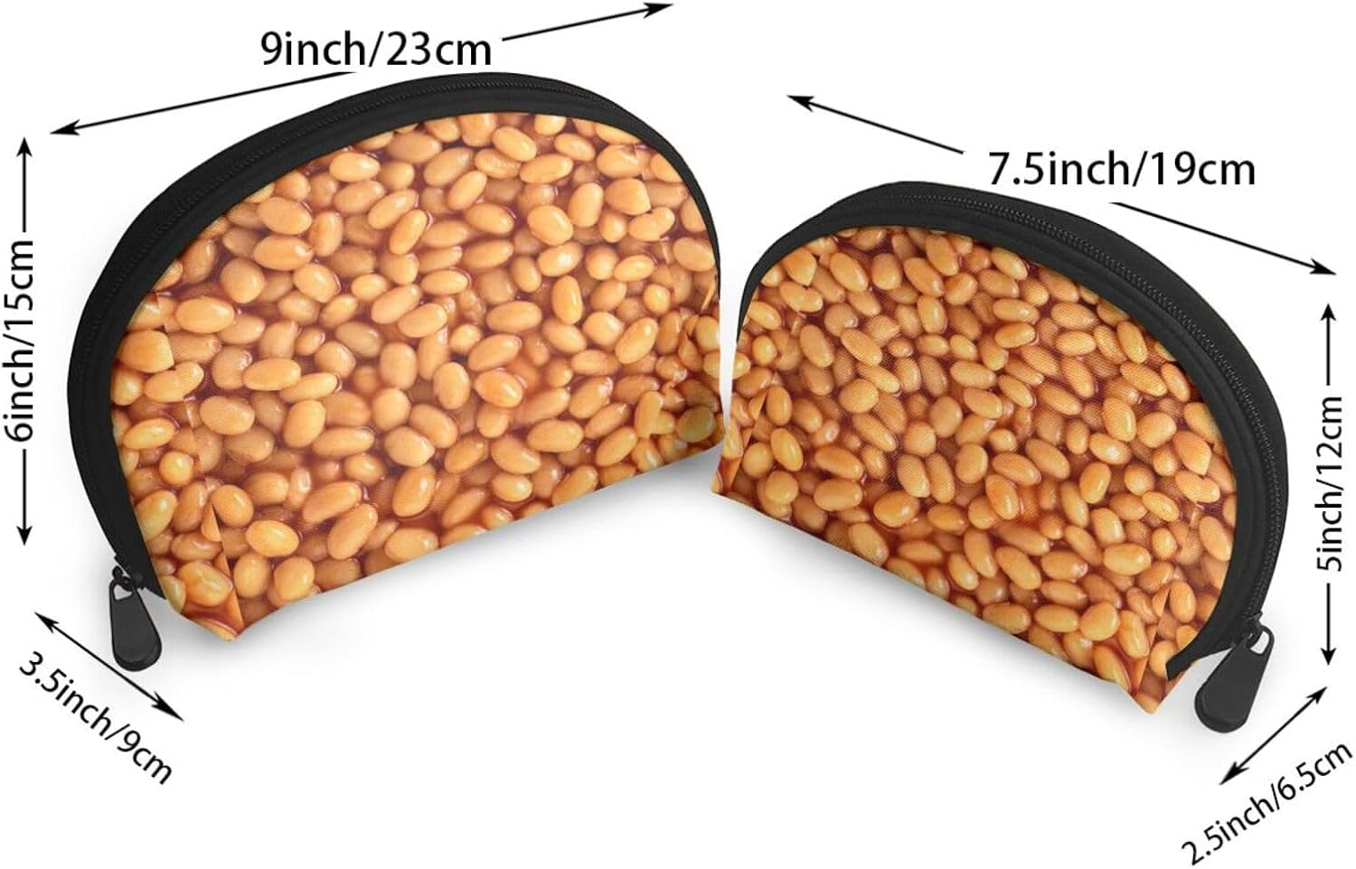 Cozimangoe Coin Pouch Makeup Bags Set, 2 Piece Shell Shape Cosmetic Bag with Pockets for Daily Travel Handbag Lipstick Keys Toiletry, Personalized Baked Beans image number 6