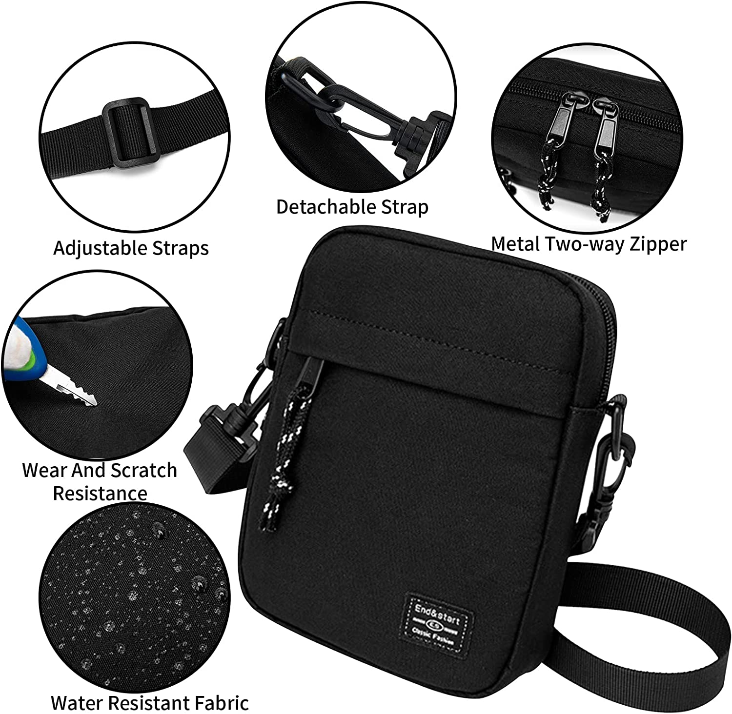 Vaupan Small Crossbody Bag Shoulder Bag for Men, Women Mini Messenger Bag Water Resistant Satchel Bag for School Work Travel Business (Black) - Blue image number 5