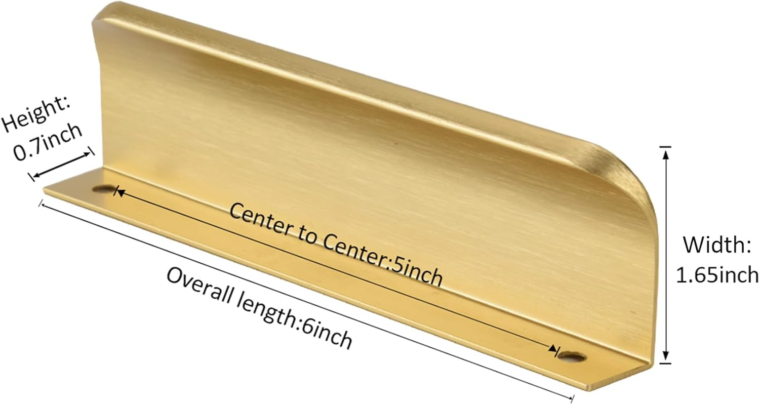 Satanga Edge Finger Tab Pull for Cabinets Hardware Closet Pulls Square Bar Pulls Drawer Pulls 5Pack Easy to Install 6Inch 150Mm Brushed Brass image number 6
