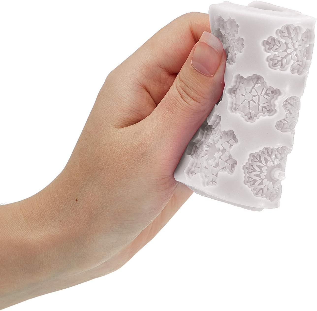 Boao 2 Pieces 3D Snowflake Silicone Mold Winter Snowflake Fondant Silicone Mold for Cake Cupcake Decoration Polymer Clay Crafting Projects(Gray) image number 3