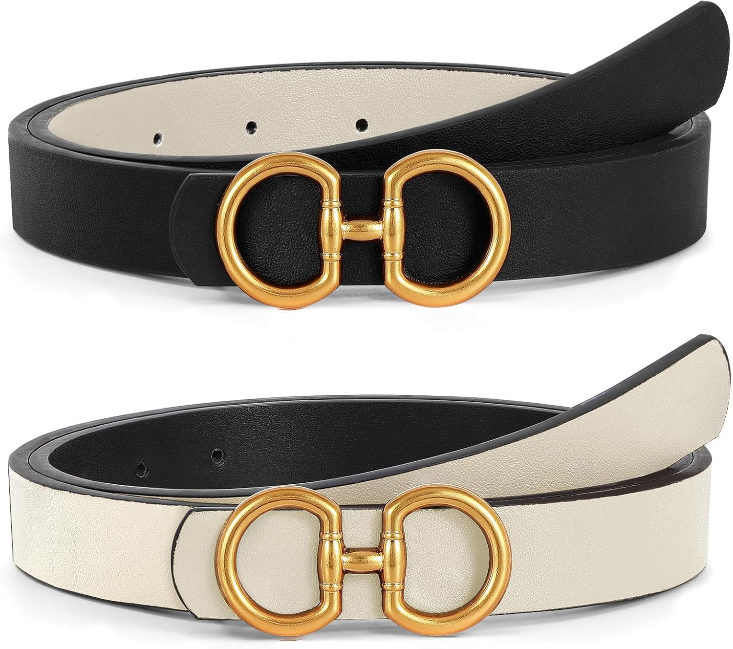 Double Ring Belt Women Fashion Leather Belt Golden/Silver O Ring Buckle Belt for Jeans, Pants, Dresses, Shorts image number 2