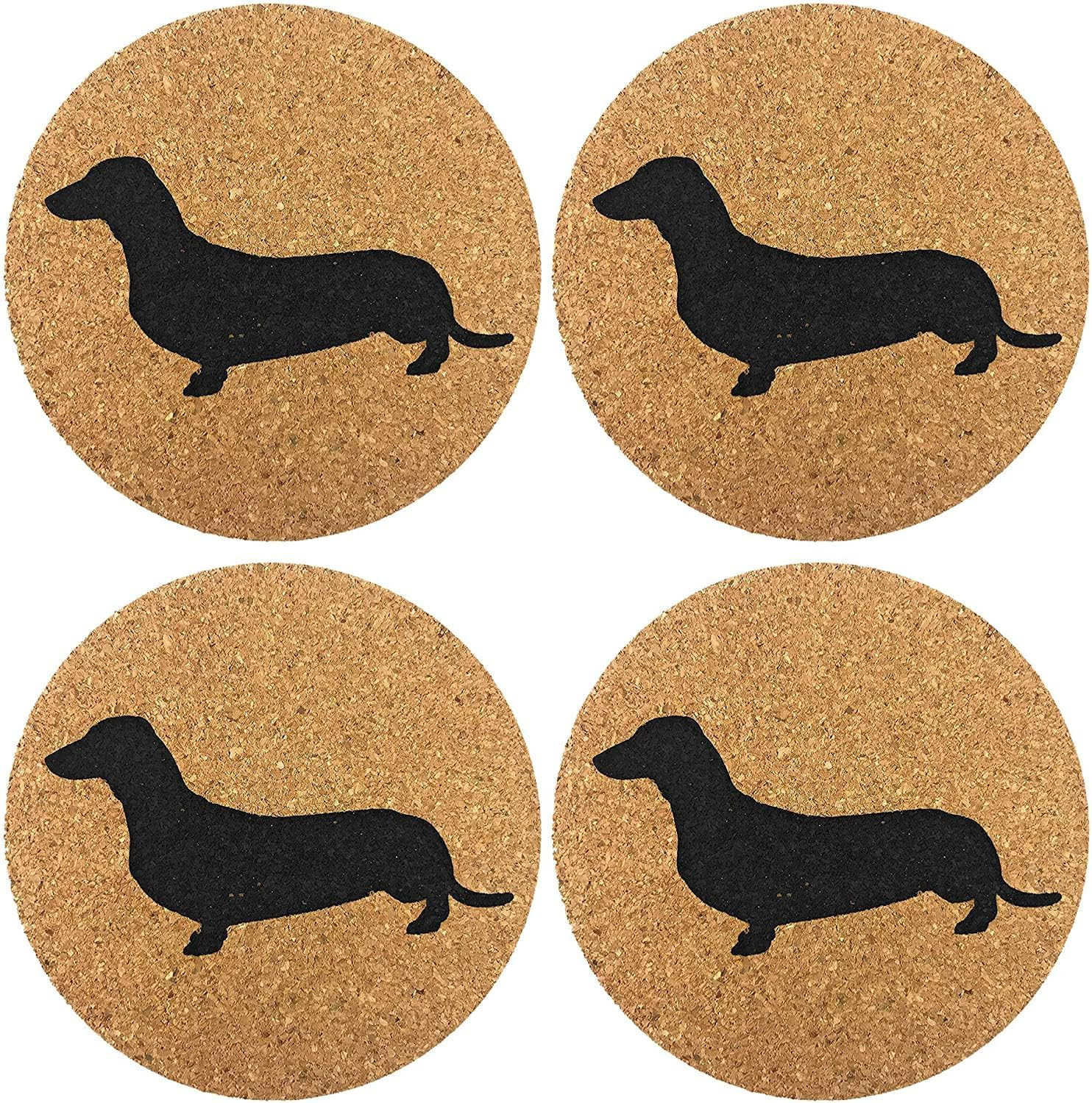 Dachshund Weiner Dog Gift Cork 4 Pack Drink Coasters Set - Basic Design Wiener Dog Decor - Perfect Decoration for Doxie Lovers