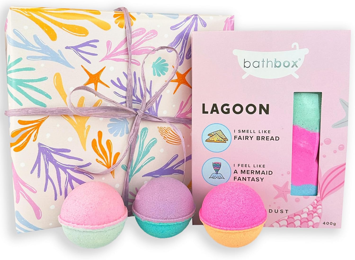 BATH BOX Gift Set, Bubble Bath Bombs, Bath Dust Soak, Natural & Handmade in Australia, Cotton Candy, Fairy Floss & Bubblegum Bath Fizz, 4 Piece Hamper Gift Box image number 6