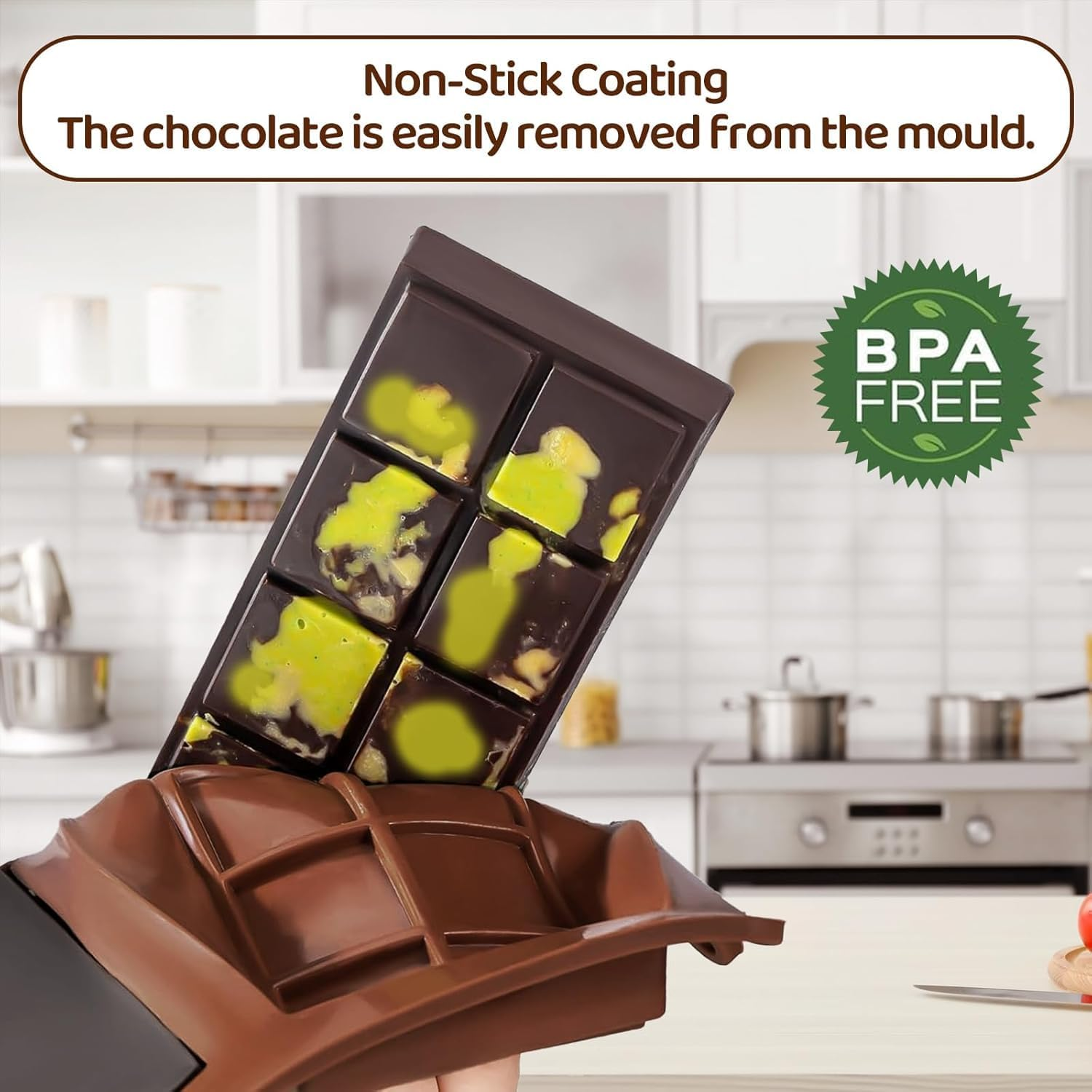 2PCS Chocolate Moulds, Myrthra Dubai Chocolate Mold Set with 100 Pieces Storage Bag and Scraper, Silicone Thick Chocolate Bar Molds image number 2