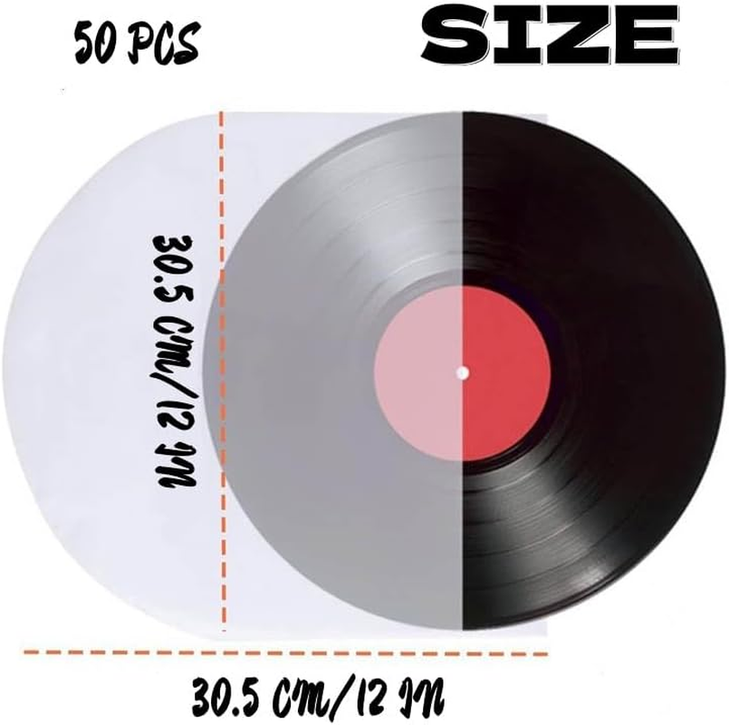 50 Pack 12 Inch Vinyl Record Inner Sleeves &ndash; Anti-Static round Bottom Plastic Sleeves for EP/LP Records, Semi-Transparent Protective Inner Sleeve Covers, Secure Storage Solution image number 6