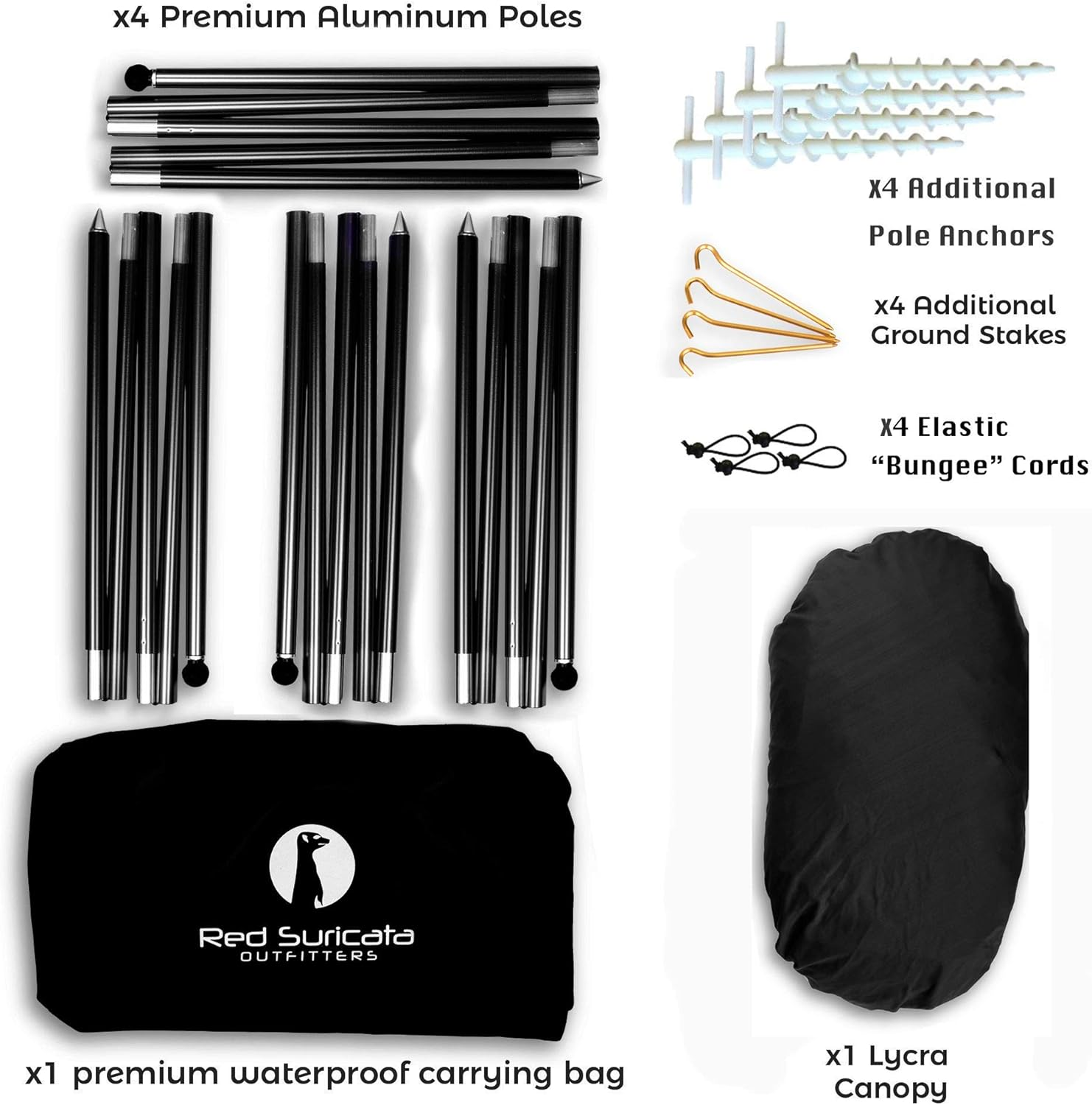 Red Suricata Family Beach Sunshade - Sun Shade Canopy | UPF50 UV Protection | Water Repellent Tent with 4 Aluminum Poles, 4 Pole Anchors, 4 Sandbag Anchors | Portable Shelter Tarp (Large, Black) image number 5