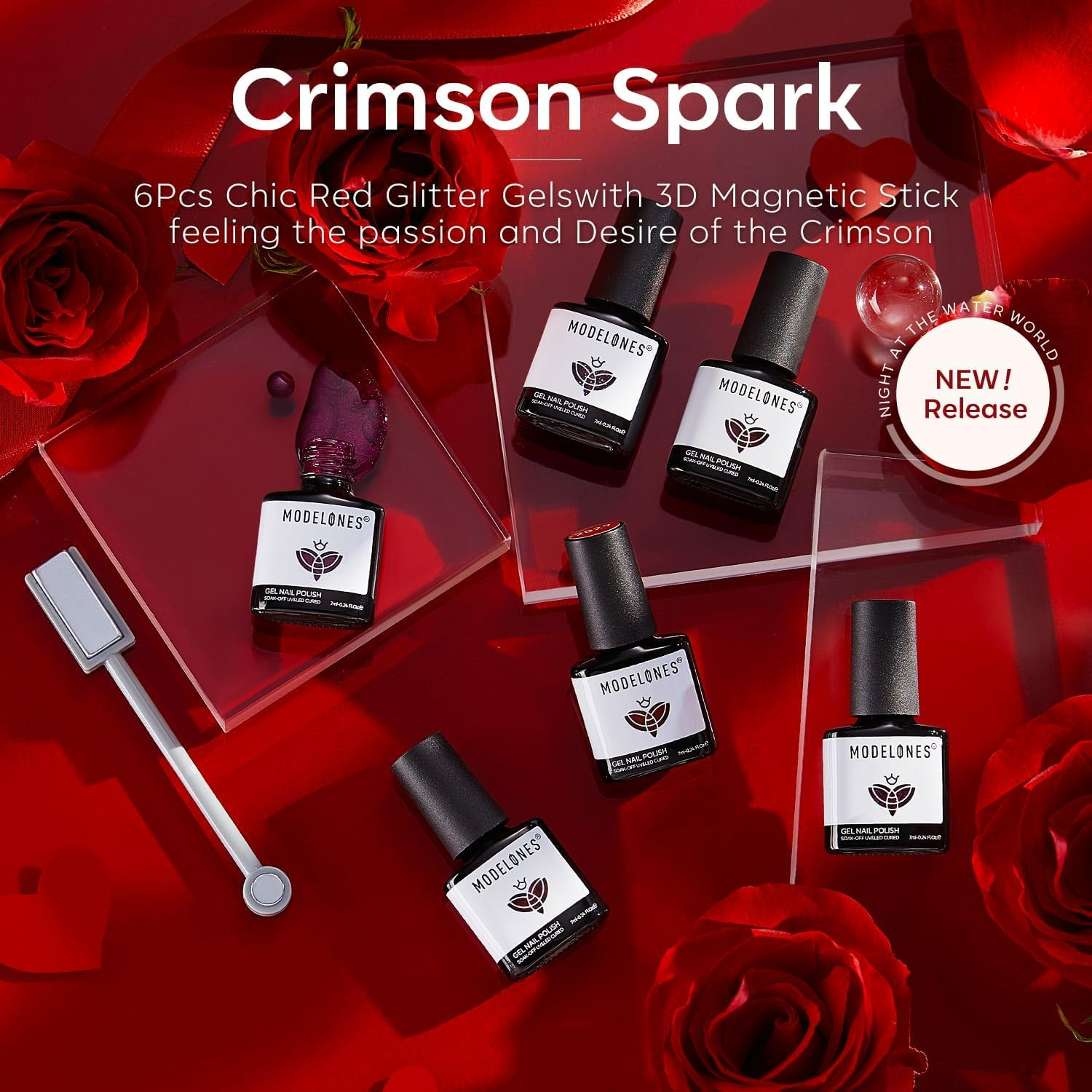 Modelones Gel Nail Polish Set, 6 PCS Red Burgundy Purple Glitter Gel Polish Winter Colors Cat Eye Chameleon Shimmer Christmas Soak off LED Nail Art Gel Nail Kit Manicure Salon DIY Nails Gift image number 3