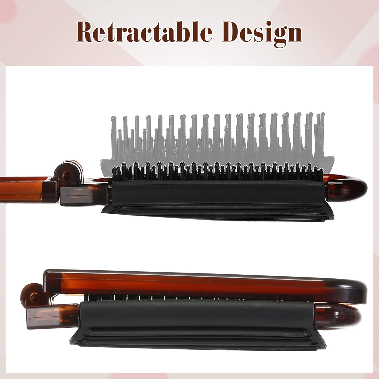 Nuenen 4 Pcs Folding Hair Brush with Mirror Portable Mini Hair Brush Small Compact Pocket Hair Comb for Family School Travel Car Gym Wig Bag Purse Gift Women Kids - Brown image number 2