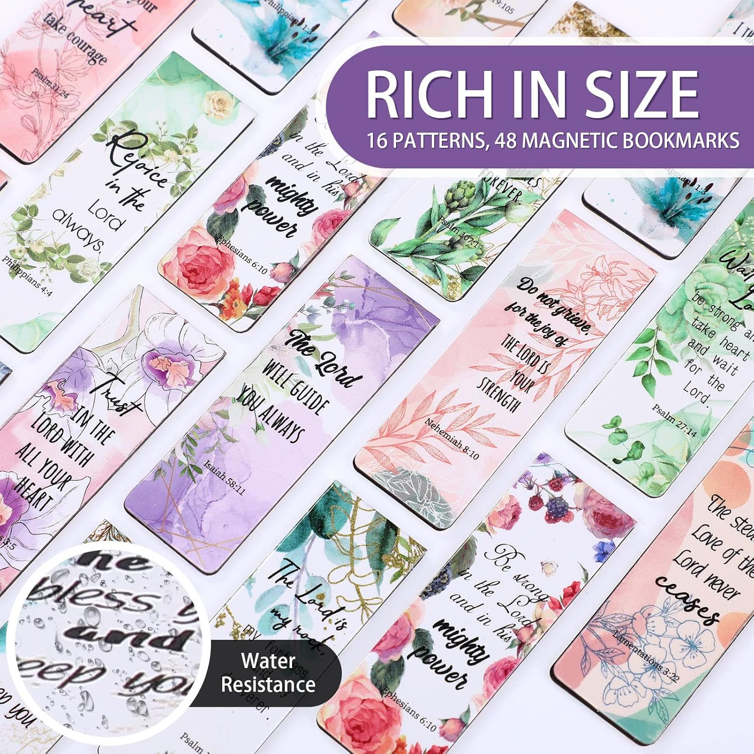Zonon 48 Pcs Bible Verse Magnetic Bookmarks, Inspirational Scripture Christian Book Markers Religious Motivational Encouragement Flower Page Clips Presents for School Supplies(Stylish Style) image number 6