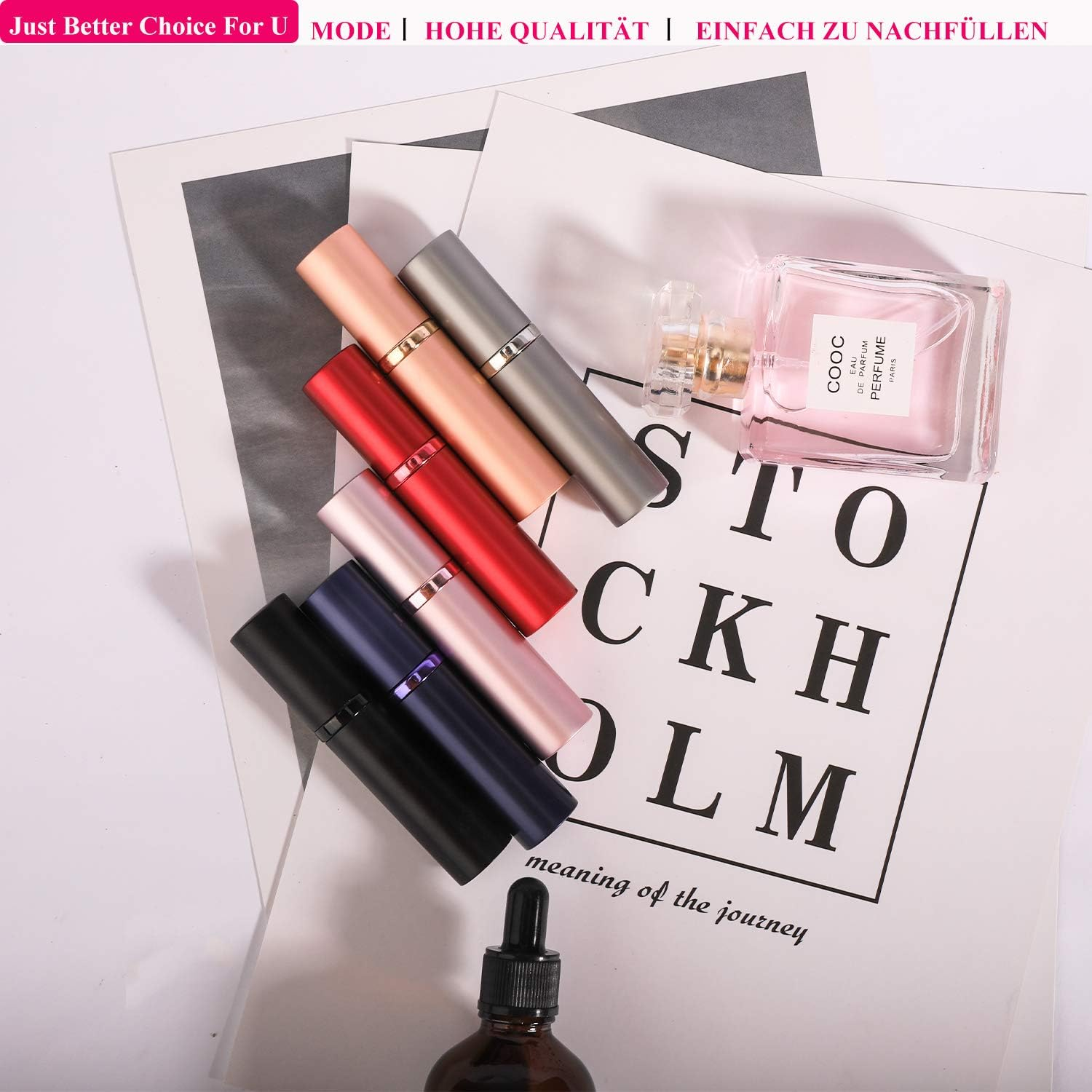 Asanana Perfume Atomiser, Refillable, Filling Technology without Funnel, Empty Perfume Atomiser, Spray Bottle for Travel, Handbag, Travel, 5 Ml (Red) image number 1