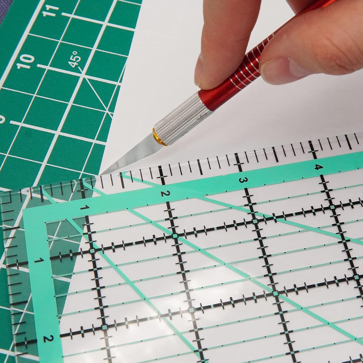 MANUFORE 4Pcs Square Quilting Ruler (12.5&rdquo;/ 9.5&rdquo;/ 6&rdquo;/ 4.5&rdquo;) Sewing Acrylic Ruler Anti-Slip Ruler DIY Quilting Tools with Clear Printed Lines for Precise Cutting image number 1