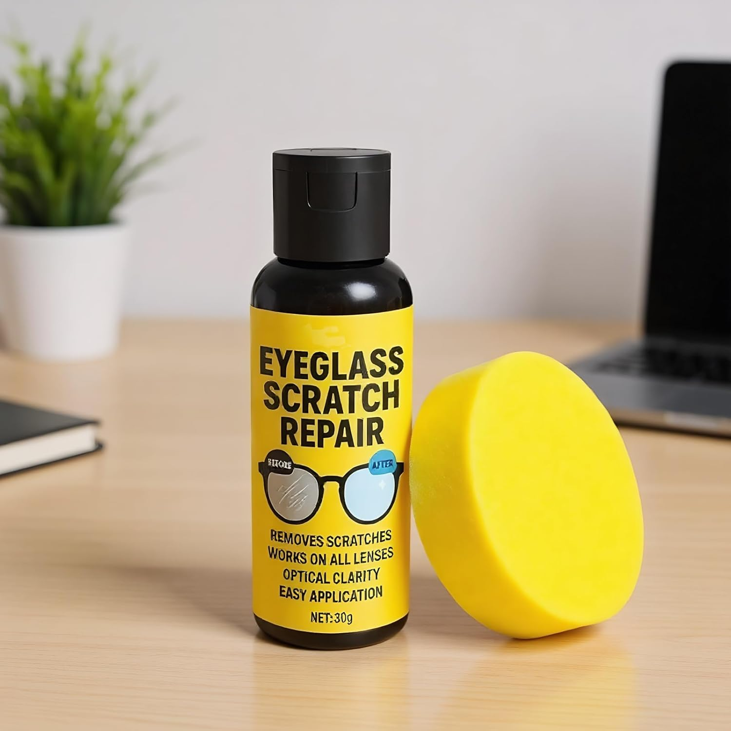 Eyeglass Lens Scratch Repair Kit, Professional Eyeglass Scratch Remover with Sponge, Lens Cleaning Tool for Sunglasses Camera Table Screen Car Watch Mirror Window