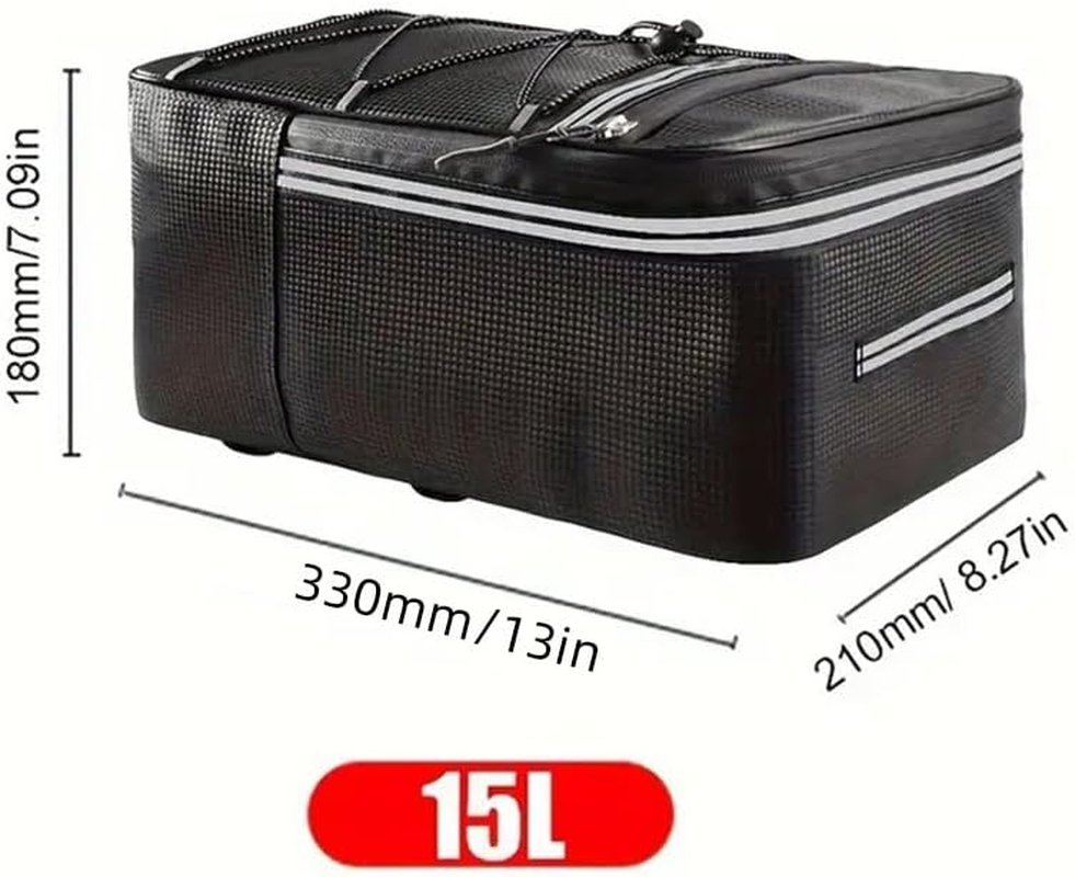 AIMALL Motorcycle Tail Bag, 15L Waterproof PU Leather Rear Seat Bag, Large Capacity Back Seat Luggage Pack with Reflective Strips & Elastic Straps, 13In X 8.27In X 7.09In, Black image number 5
