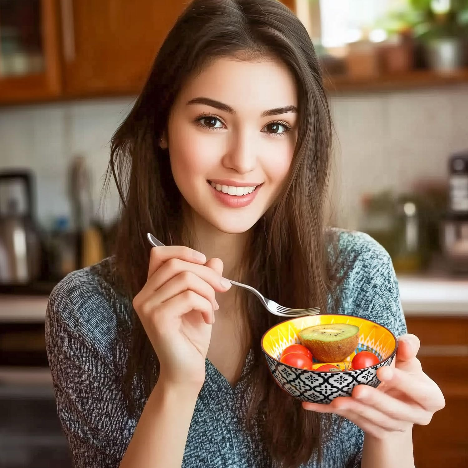 10 OZ Ceramic Bowls Set of 6, 4.5 Inch Cereal Bowl Soup Bowls Dipping Bowls for Salad Pasta Kitchen Multicolor image number 4