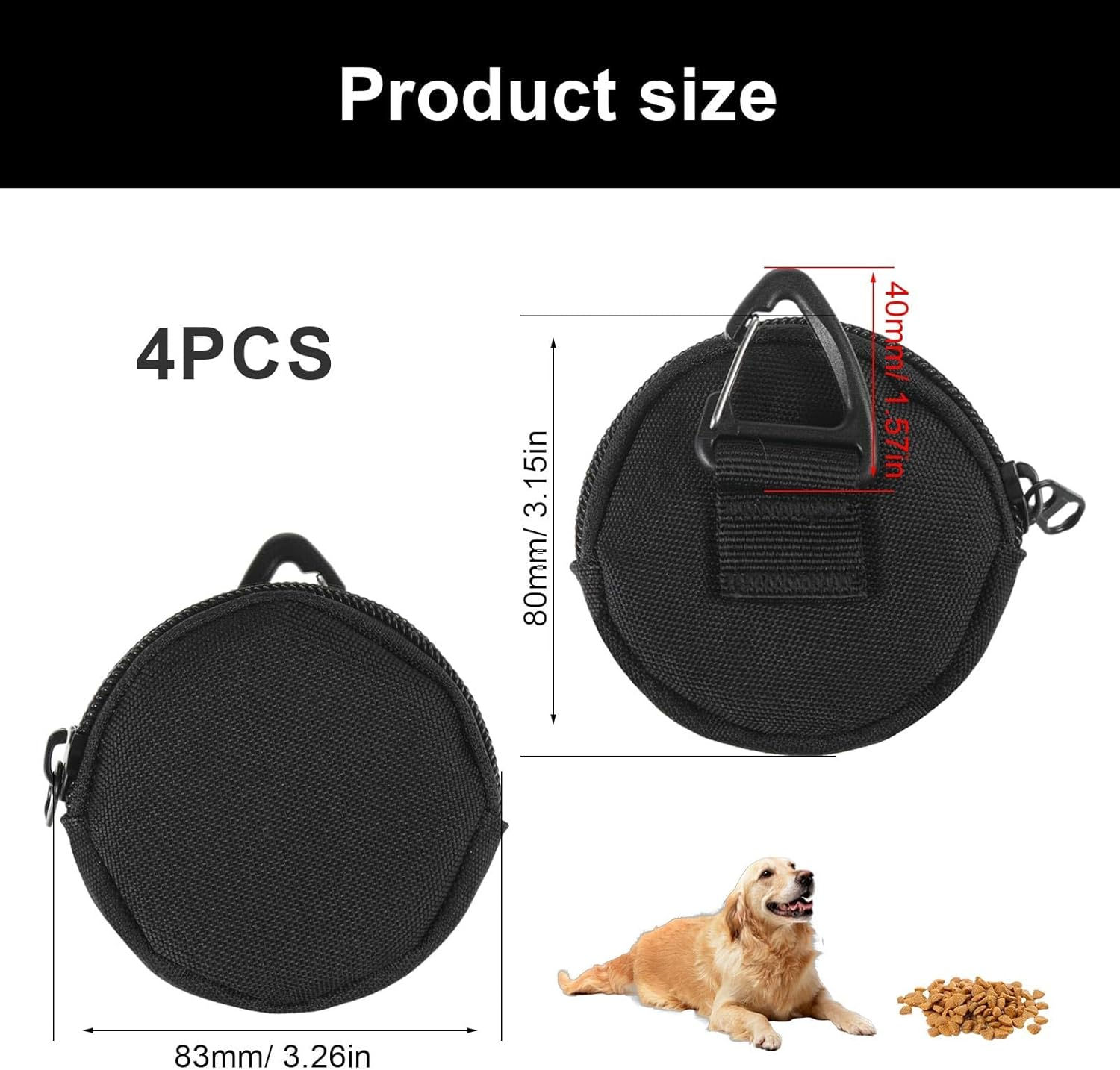 DEANKEJI Pack of 4 Dog Training Small Snack Bag Dog Oxford Cloth Dog Food Bag Black Dog Treat Bag with Triangular Hanging Eyelet for Carrying Dog Treats image number 3