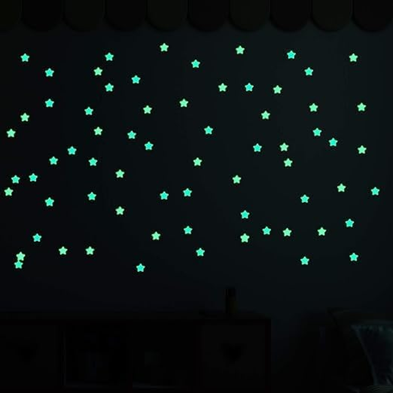 100 Pcs Colorful Glow in the Dark Luminous Stars Fluorescent Noctilucent Plastic Wall Stickers Murals Decals for Home Art Decor Ceiling Wall Decorate Kids Babys Bedroom Room Decorations image number 6