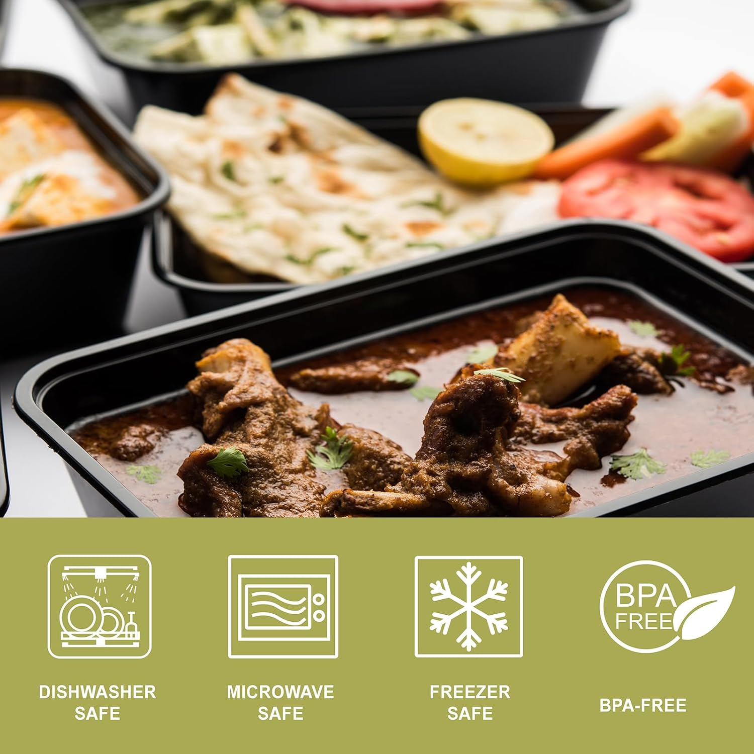 Meal Prep Container 35-Set 830Ml - Reusable Bpa-Free - Dishwasher/Microwave/Freezer Safe - Black Base/Clear Lids - Ideal for Portion Control, Leftovers - Stackable Food Storage & Meal Prep Containers image number 1