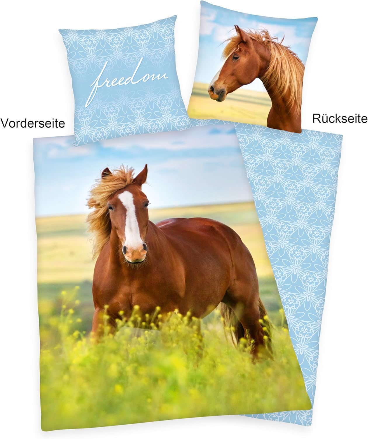 Herding Young Collection Bedding Set, Reversible Motif Horses, Duvet Cover 135 X 200 Cm, Pillow Case 80 X 80 Cm, Cotton/Renforc&eacute; image number 6