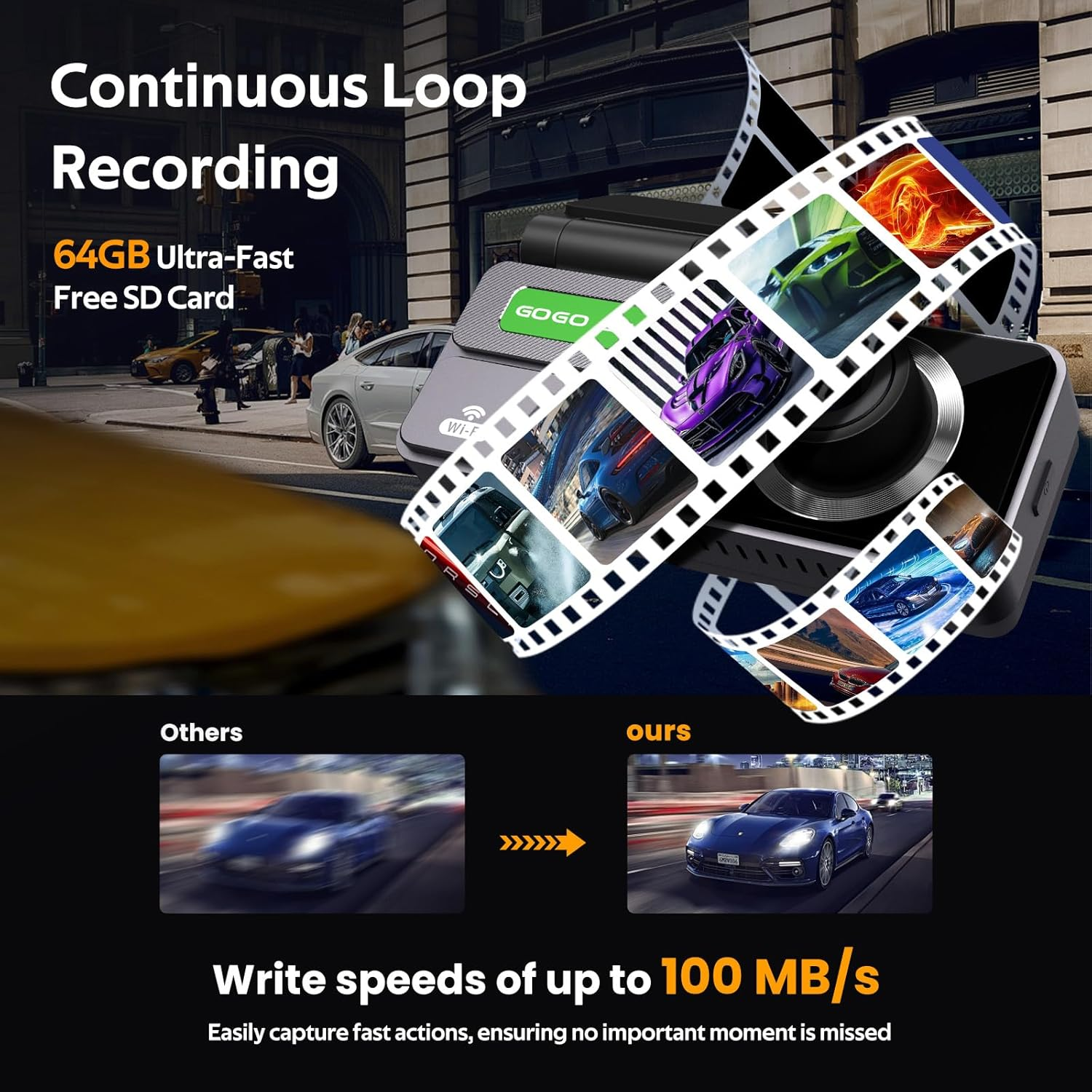 V02 Dash Cam for Cars 4K 2160P Car Dash Camera Recorder 3.18Inch Screen Dashboard Camera with 64GB Card，170&deg; Wide Angle, Super Night Vision, WDR, Loop Recording, G-Sensor, Motion Detection image number 5