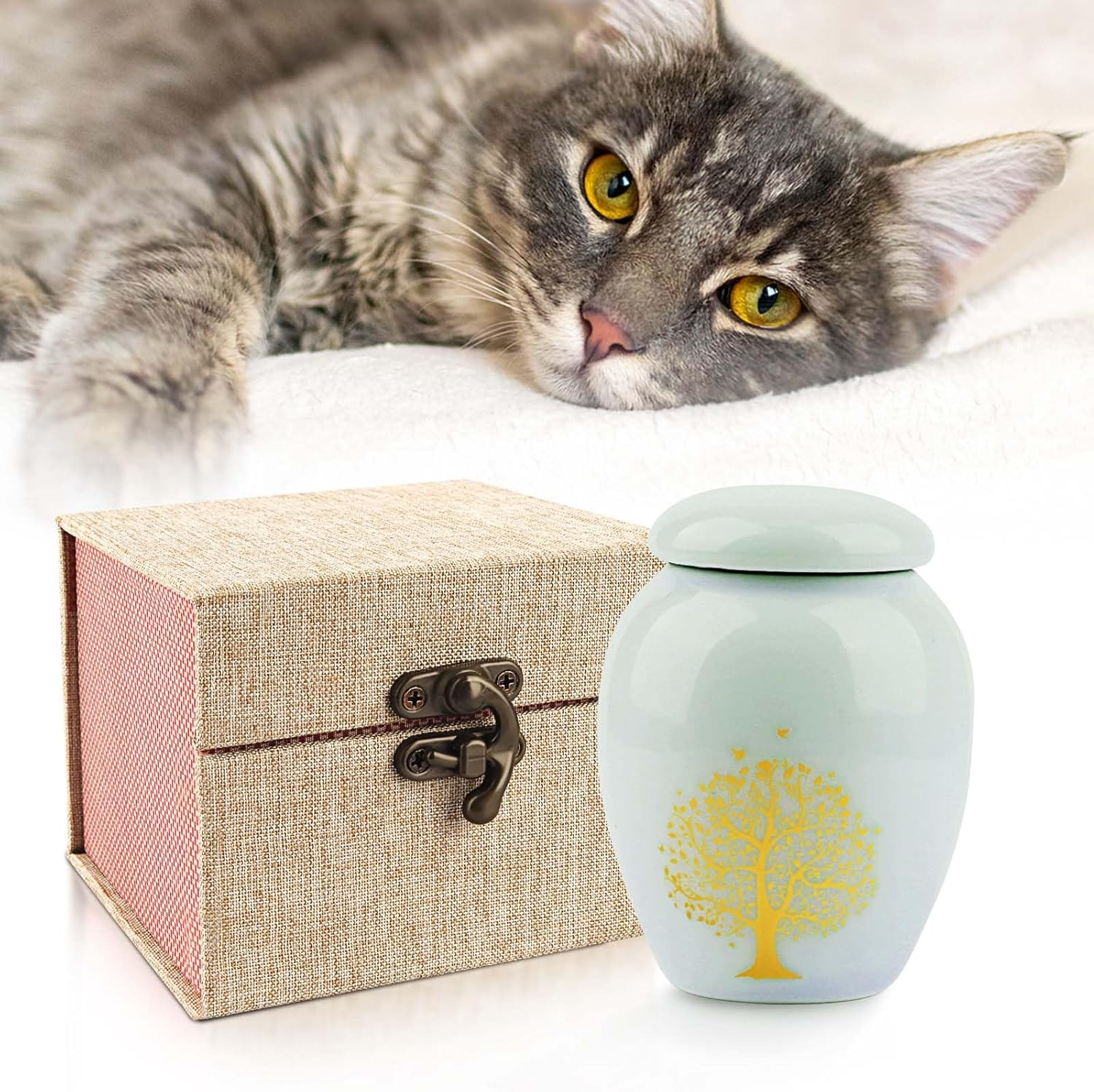 Pet Cremation Urns, Mini Urn with Engraved Tree of Life Pattern, Mini Keepsake Urn for Pet Ashes, Urns for Cat Ashes, Dogs and Small Pets (Light Blue)