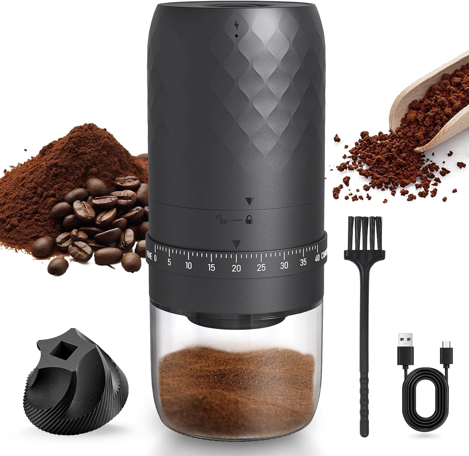 YLSD Portable Electric Coffee Grinder, Ceramic Burr, 1800Mah Rechargeable Cordless Grinder for Travel, Office, Camping & Fresh Coffee Anywhere (Black) image number 4