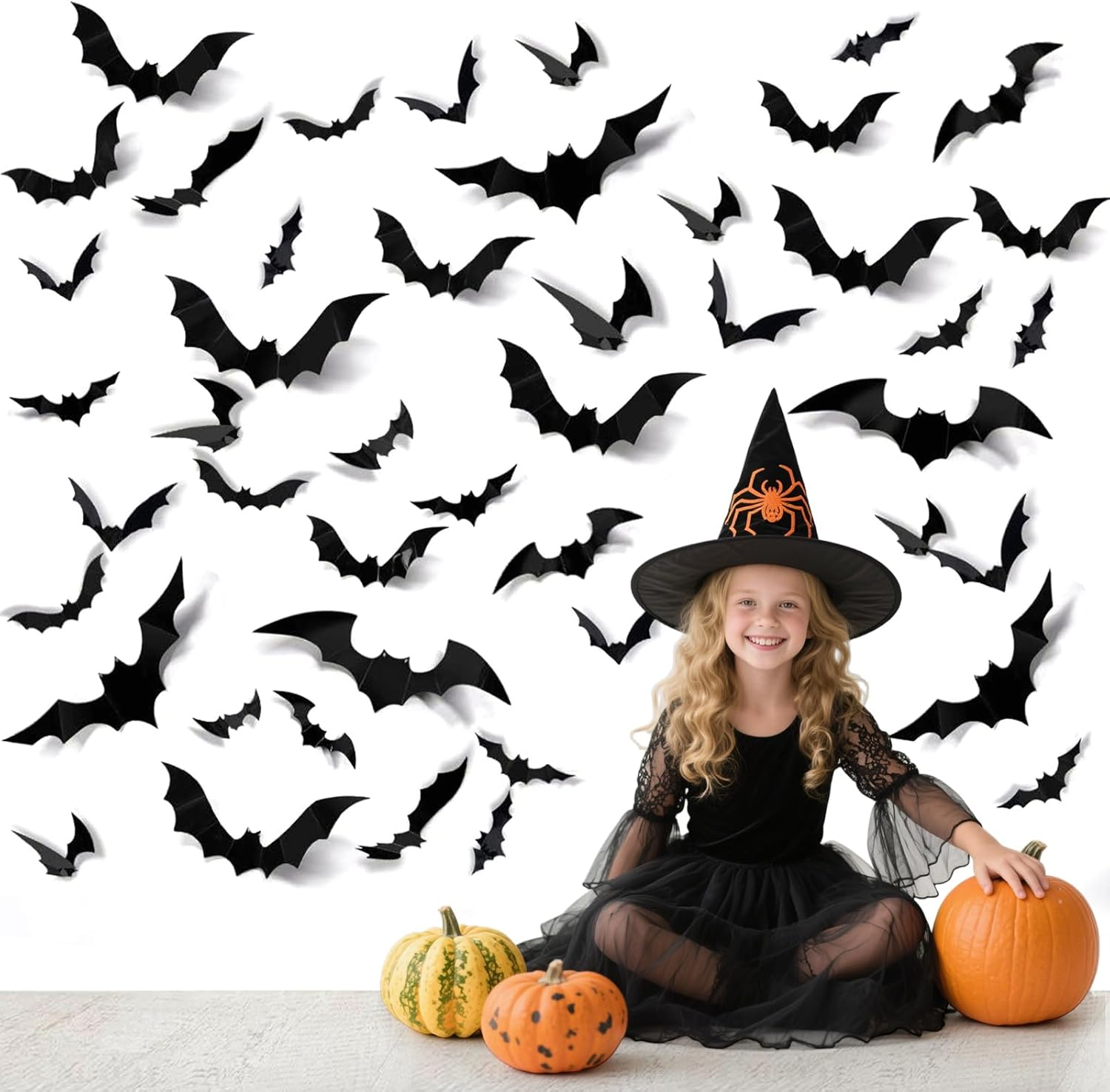 Halloween 3D Bats Decor 120PCS Wall Decor Realistic Halloween Party Scary Black 4 Different Sizes Waterproof PVC Bat Stickers for Living Room Bedroom Windows Gothic Home Decor Bats Spooky Party Decals image number 2