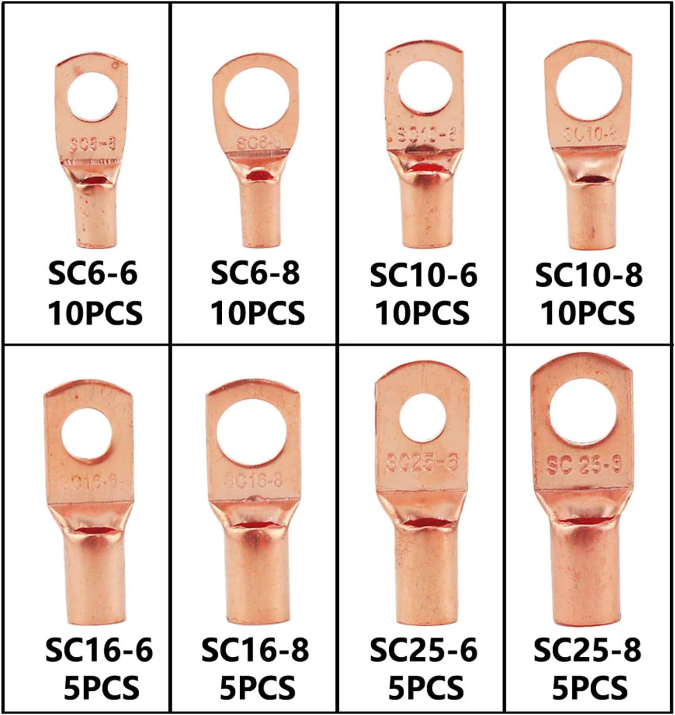 60PCS Copper Wire Lugs Tinned Battery Cable Lug Crimp SC Terminals Awg4/6/8/10/12;6/8Mm Ring Teminals;6/10/16/25Mm&sup2; Wire Connectors Crimp Terminal Assortment Kit image number 4