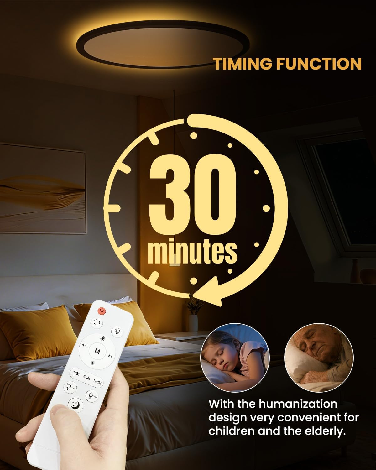 Doright 24W LED Flush Mount Ceiling Light, 12 Inch round LED Ceiling Light Flat with Remote Control, 2400LM, 3000K/4000K/6500K, Dimmable, Timer Function, Night Light Mode - Black image number 2