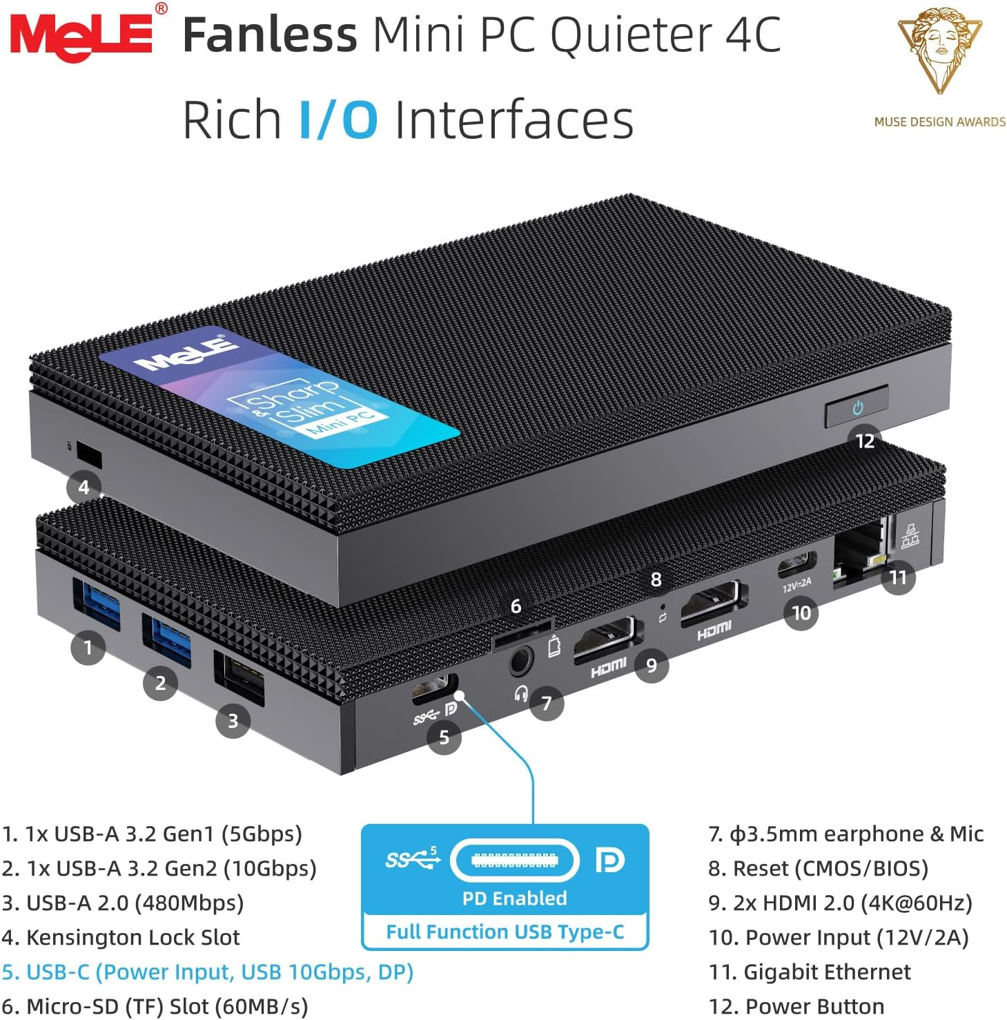 Mele Mini PC, Upgraded Quieter 4C N150 (Turbo 3.6Ghz), 16GB DDR4 RAM 512GB Storage, Desktop Mini Computer Full Functional USB-C, 4K Triple Display on Home, Office, Education, Astrophotography image number 6