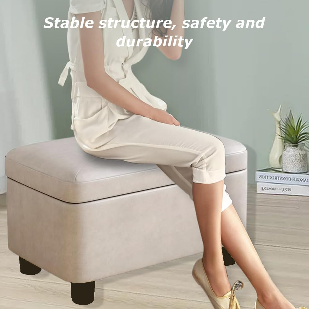 Foldable Storage Box, Footstool Stool Coffee Table, Portable Footrest Seat, Storage Bench with Non-Slip Foot Pads, Suitable for Living Room & Bedroom (Grey, 40 * 26 * 27 CM) image number 2